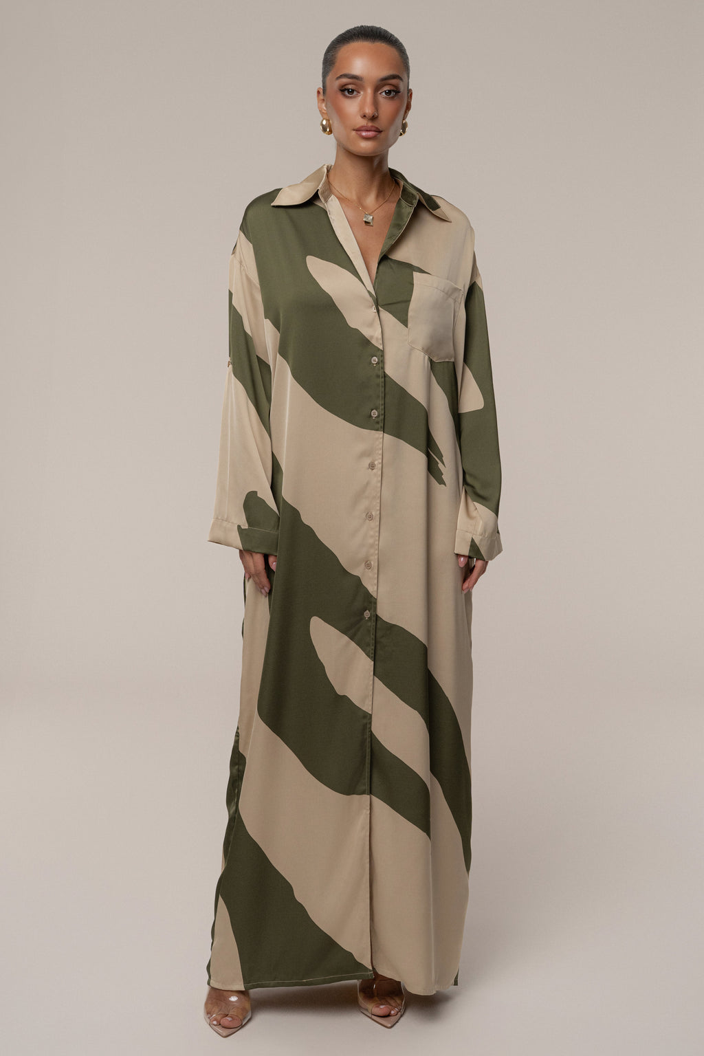 Multi Satin Safari Maxi Dress