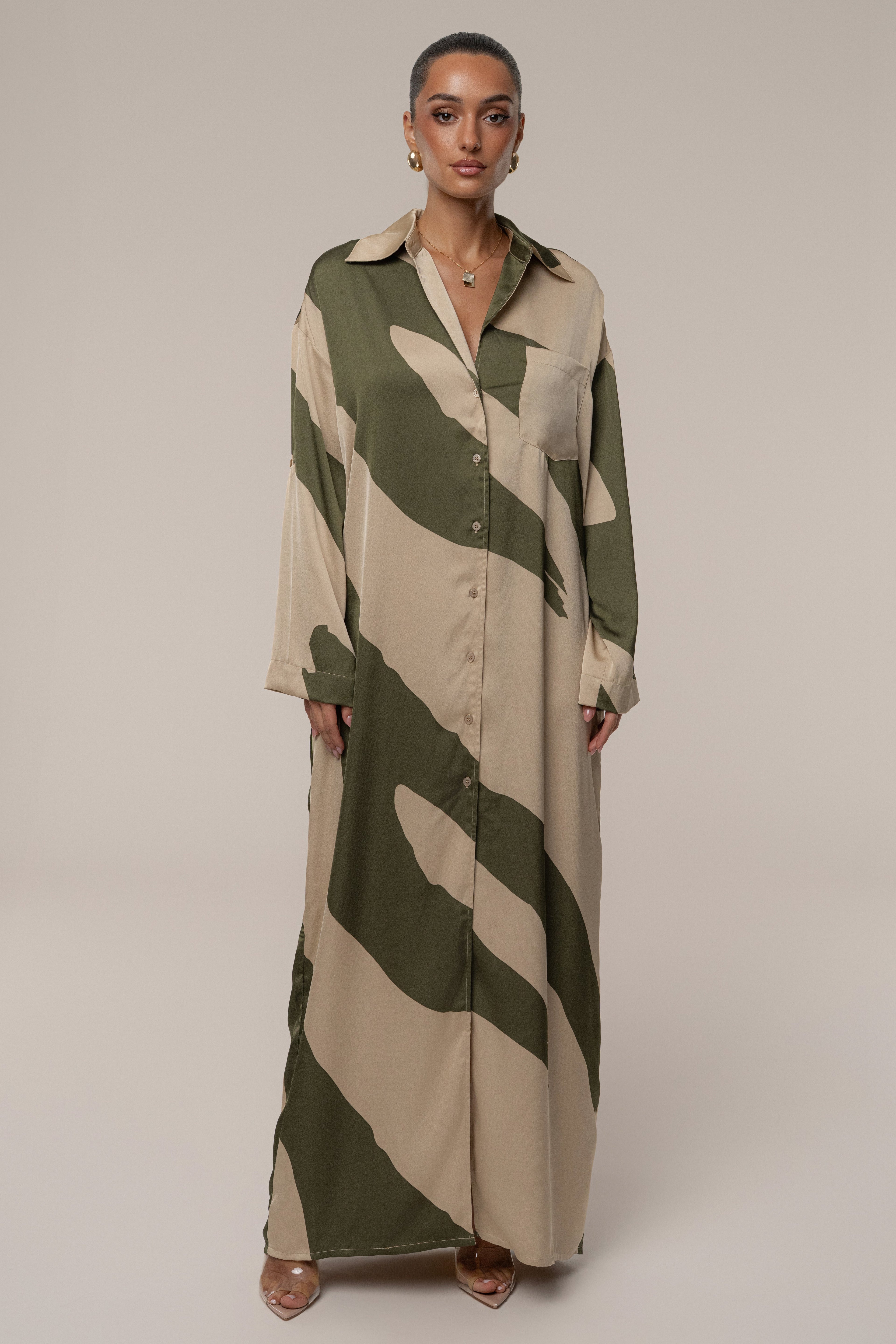 Multi Satin Safari Maxi Dress