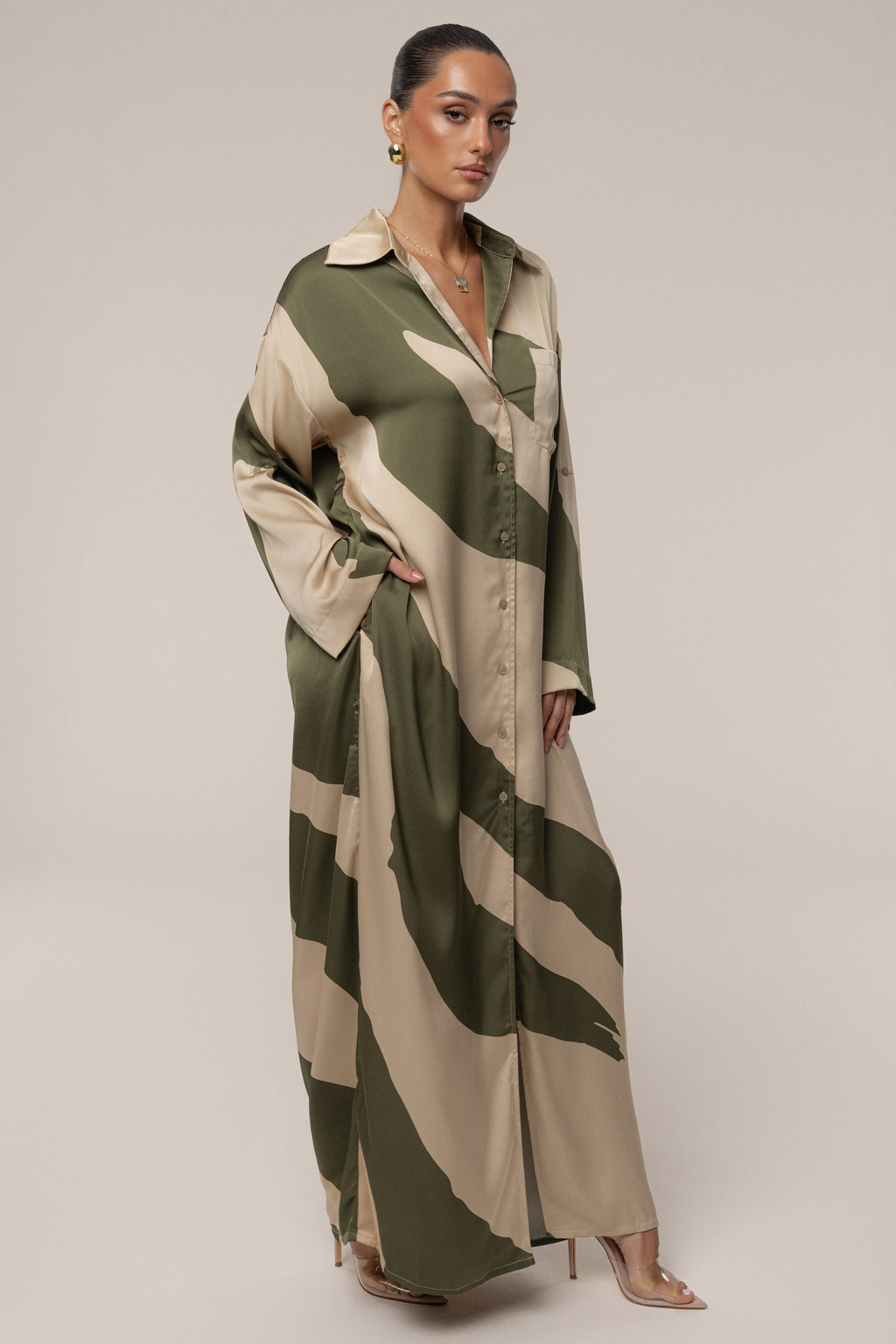 Multi Satin Safari Maxi Dress