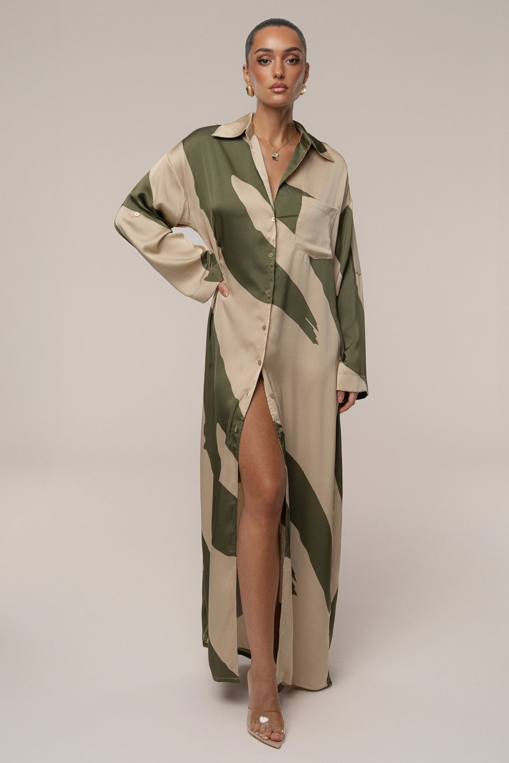 Multi Satin Safari Maxi Dress