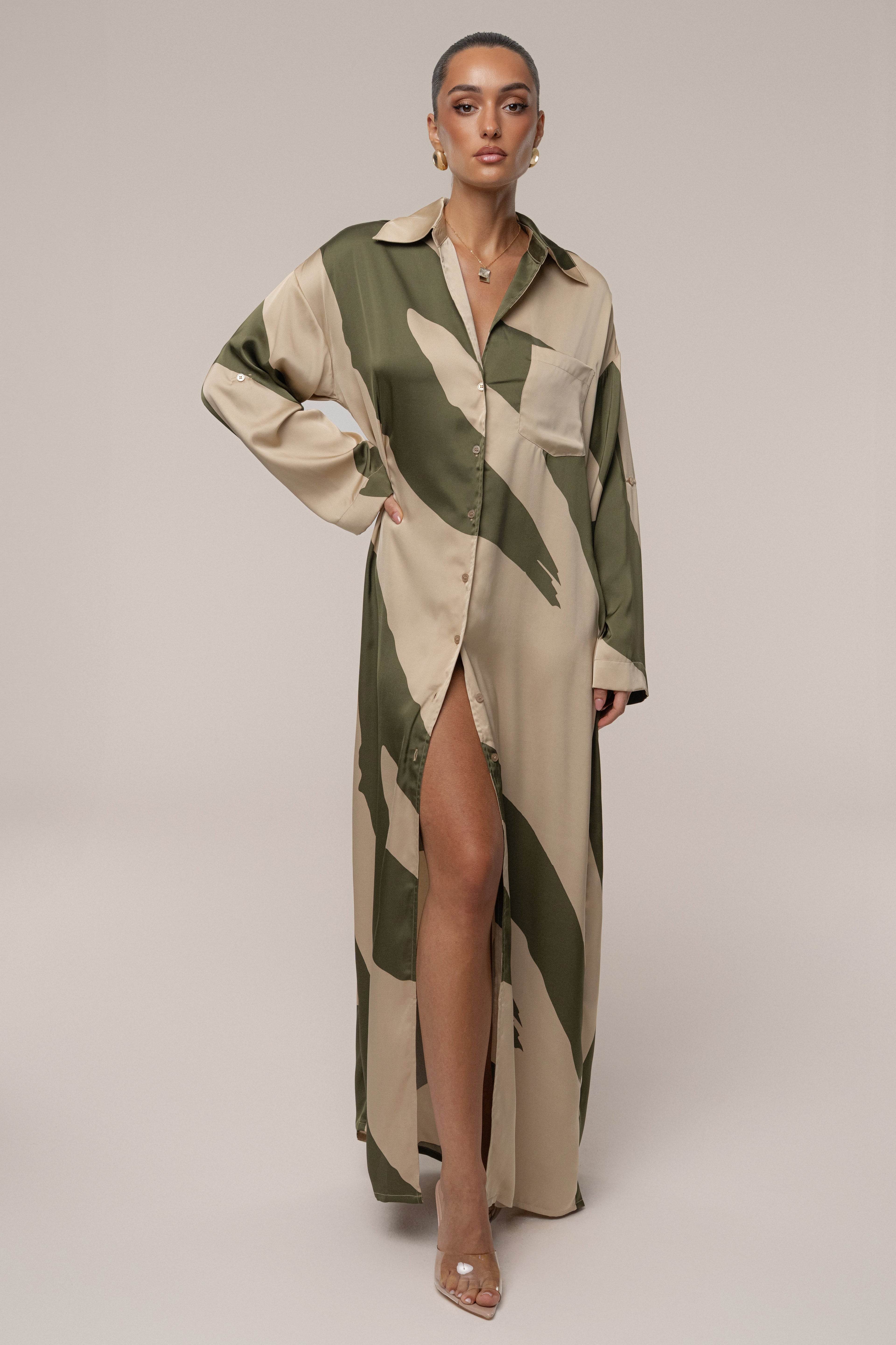 Multi Satin Safari Maxi Dress