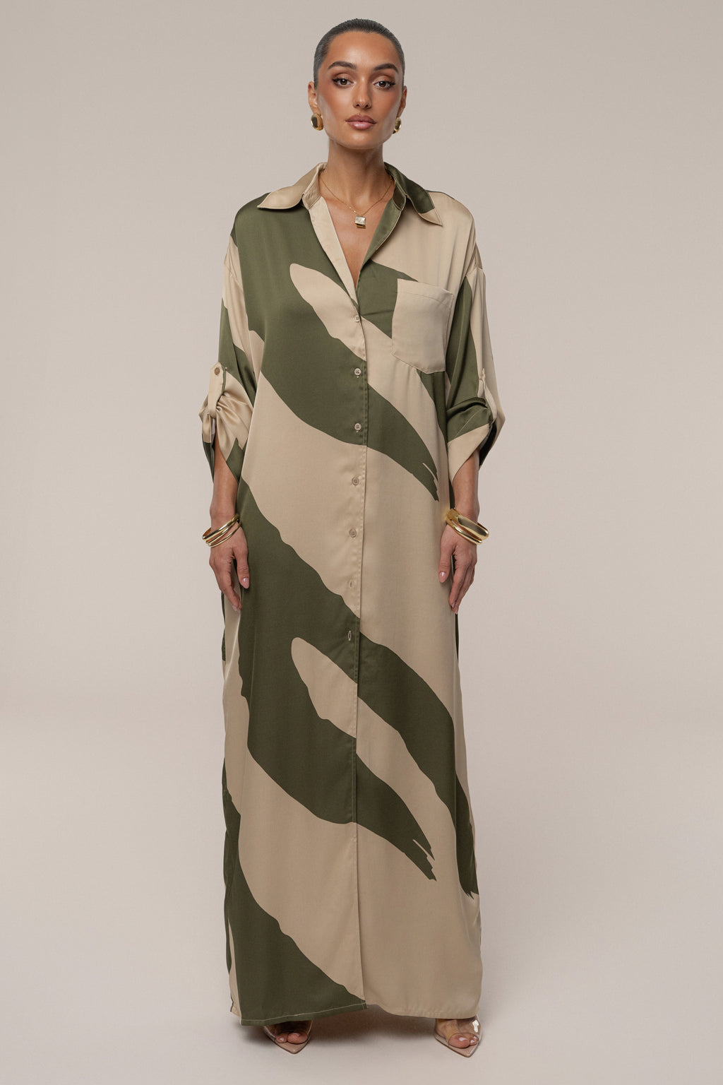 Multi Satin Safari Maxi Dress