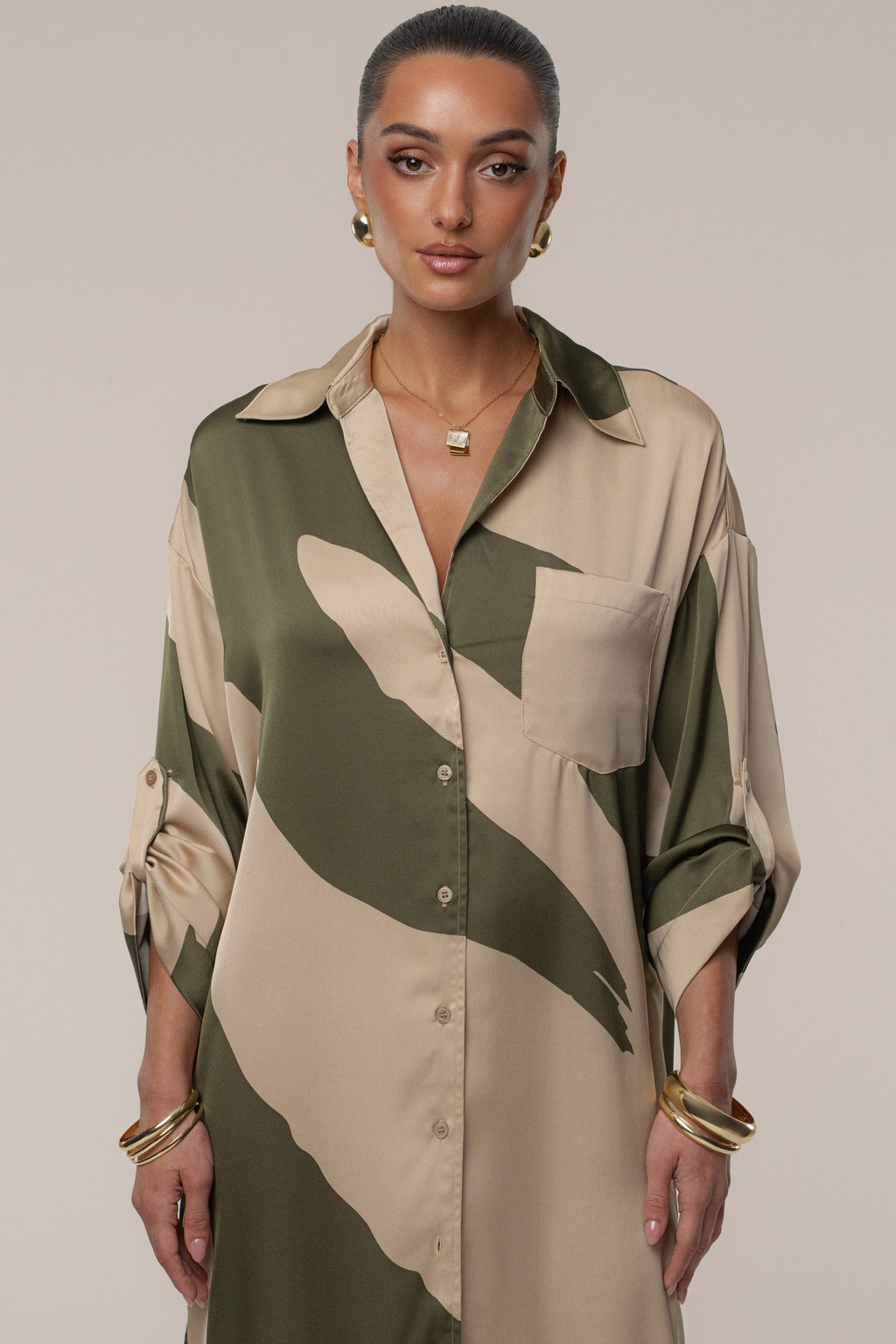 Multi Satin Safari Maxi Dress