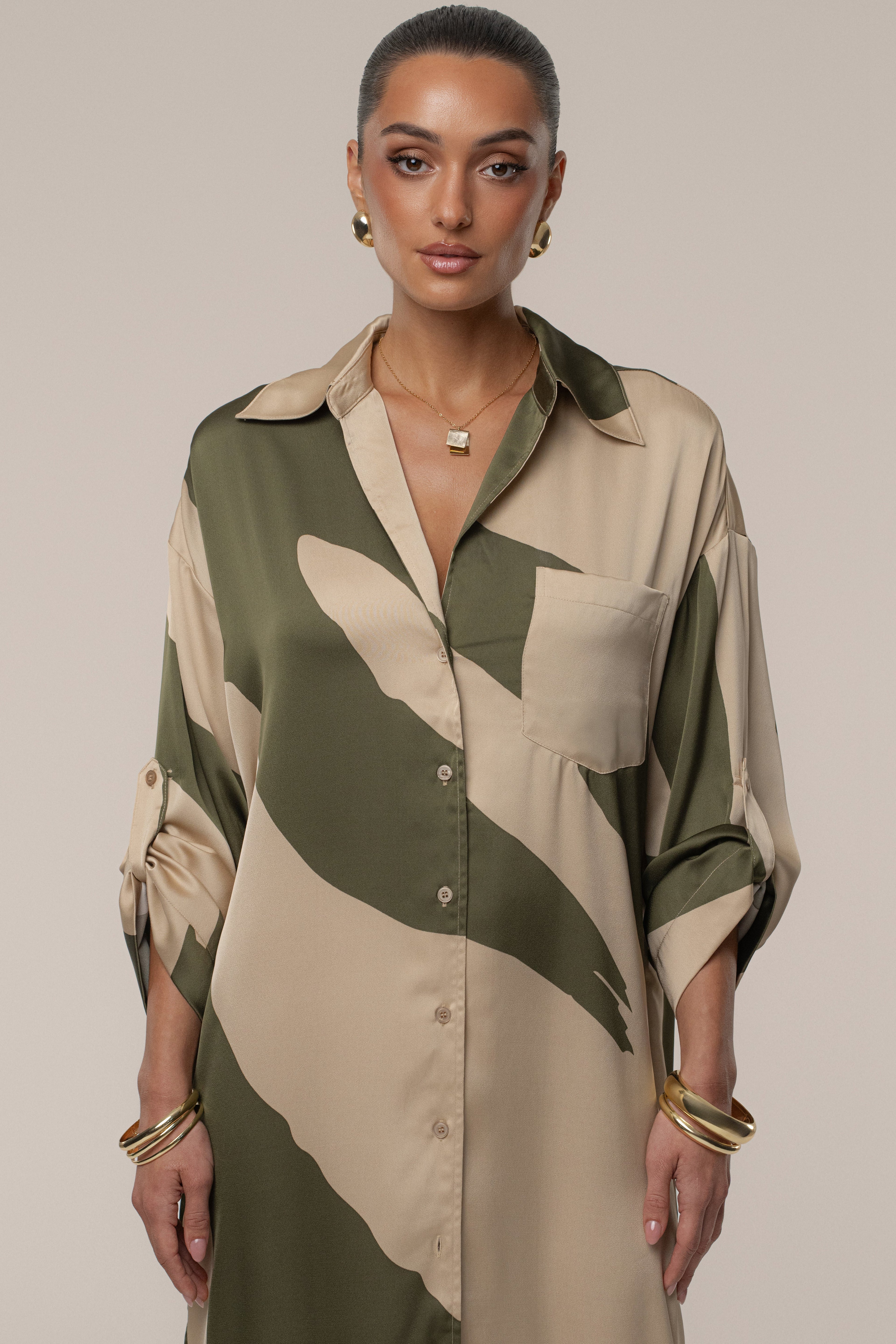 Multi Satin Safari Maxi Dress