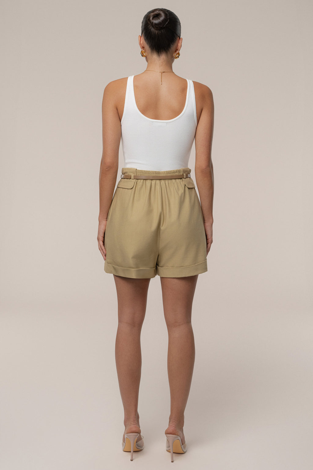 Tan Belted Cargo Shorts