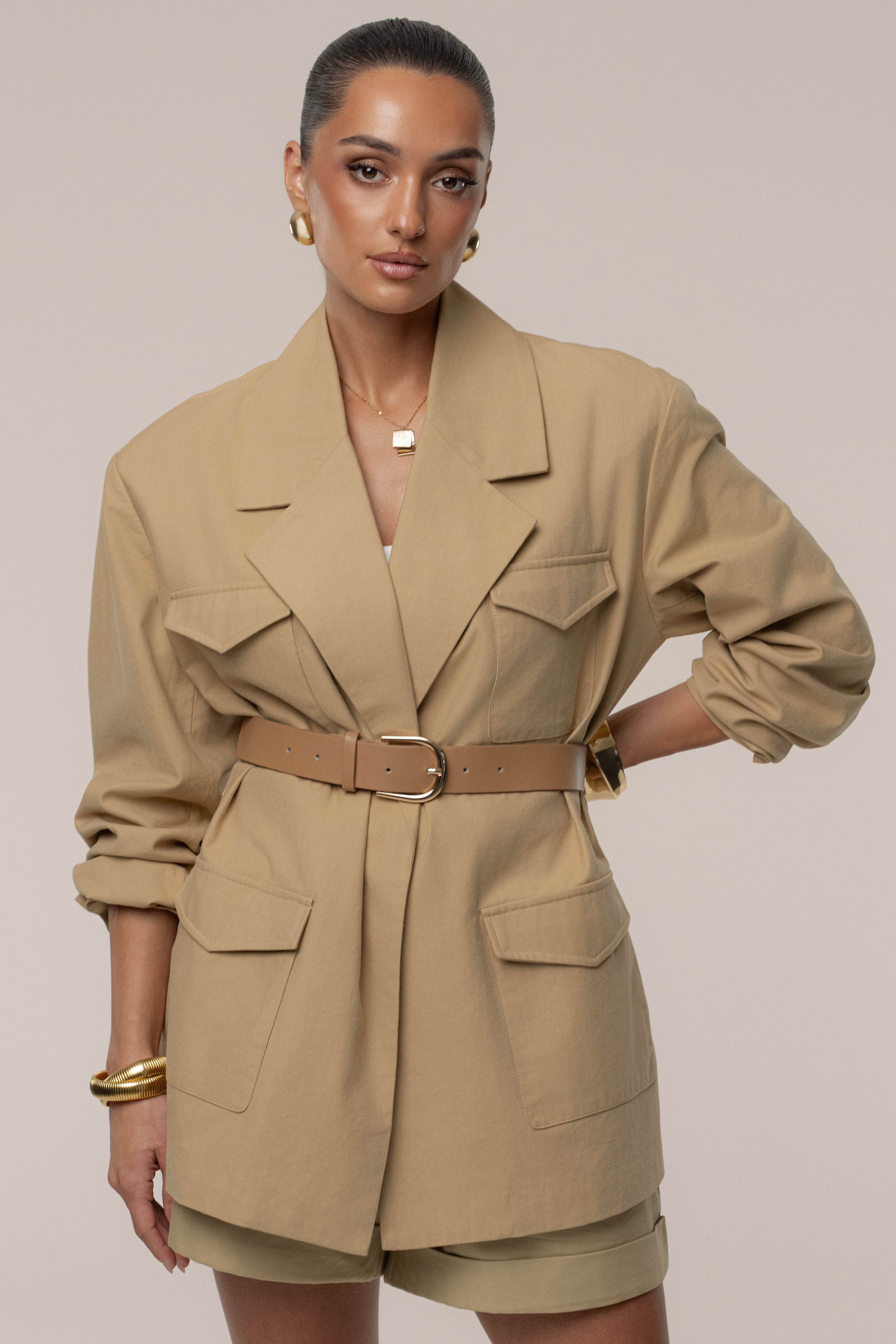 Tan Precision Woven Blazer