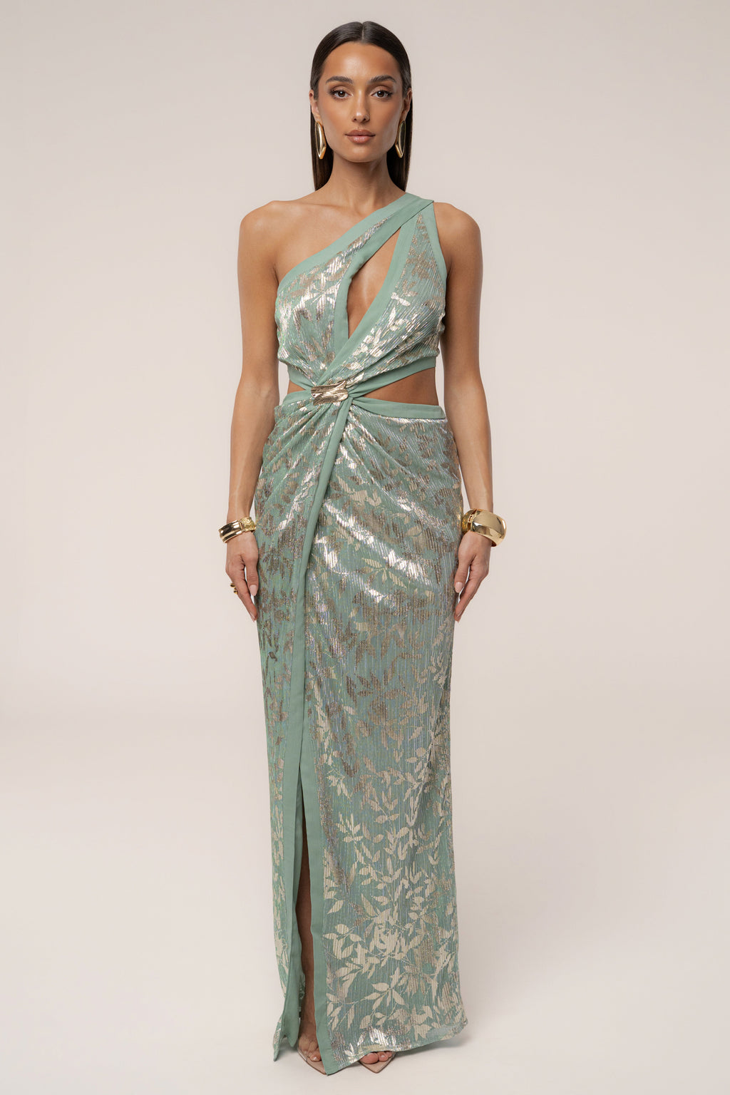 Sage One Shoulder Keyhole Dress