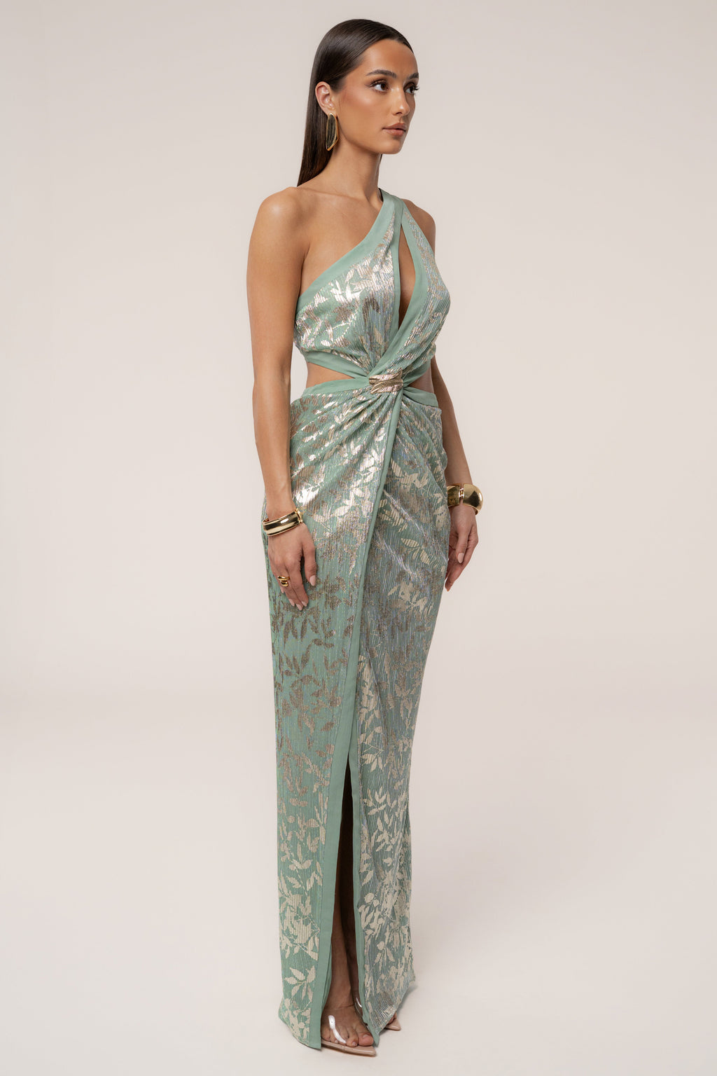 Sage One Shoulder Keyhole Dress
