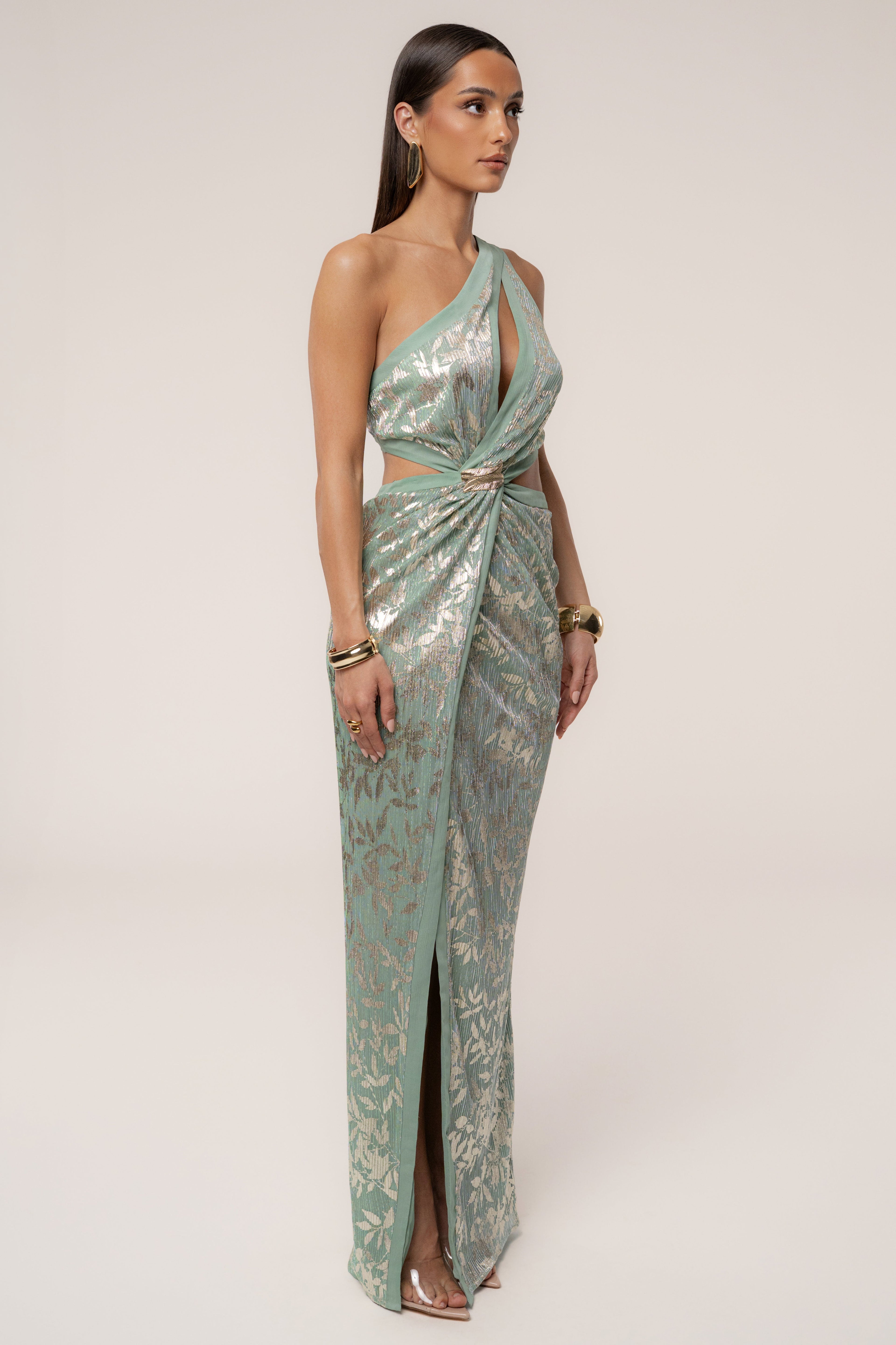 Sage One Shoulder Keyhole Dress