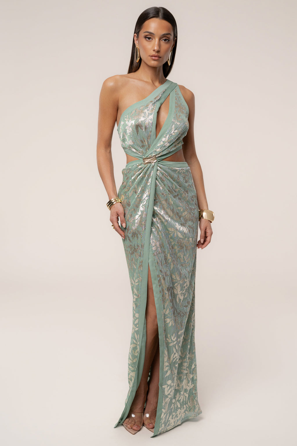 Sage One Shoulder Keyhole Dress