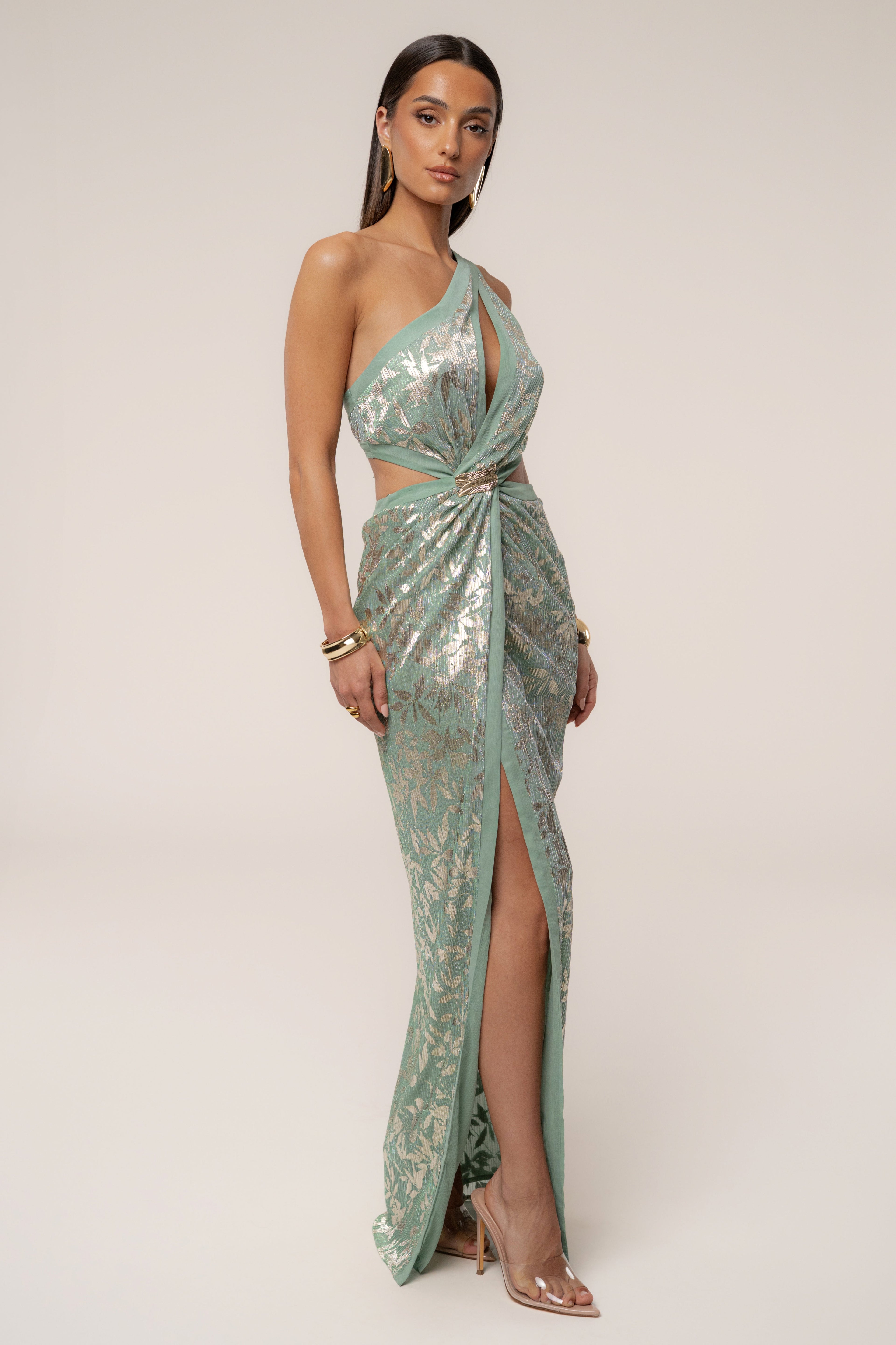 Sage One Shoulder Keyhole Dress