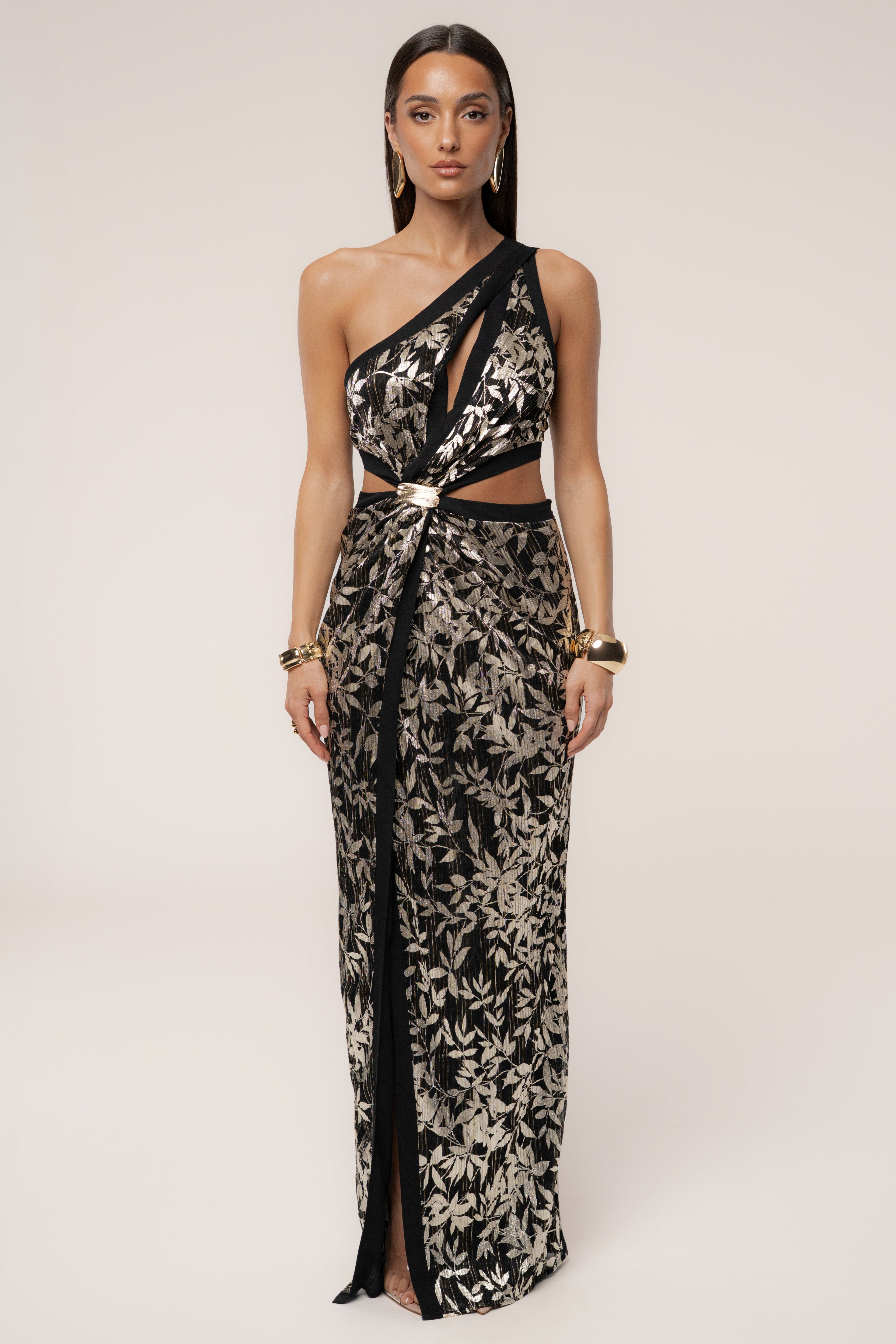 Black One Shoulder Keyhole Dress