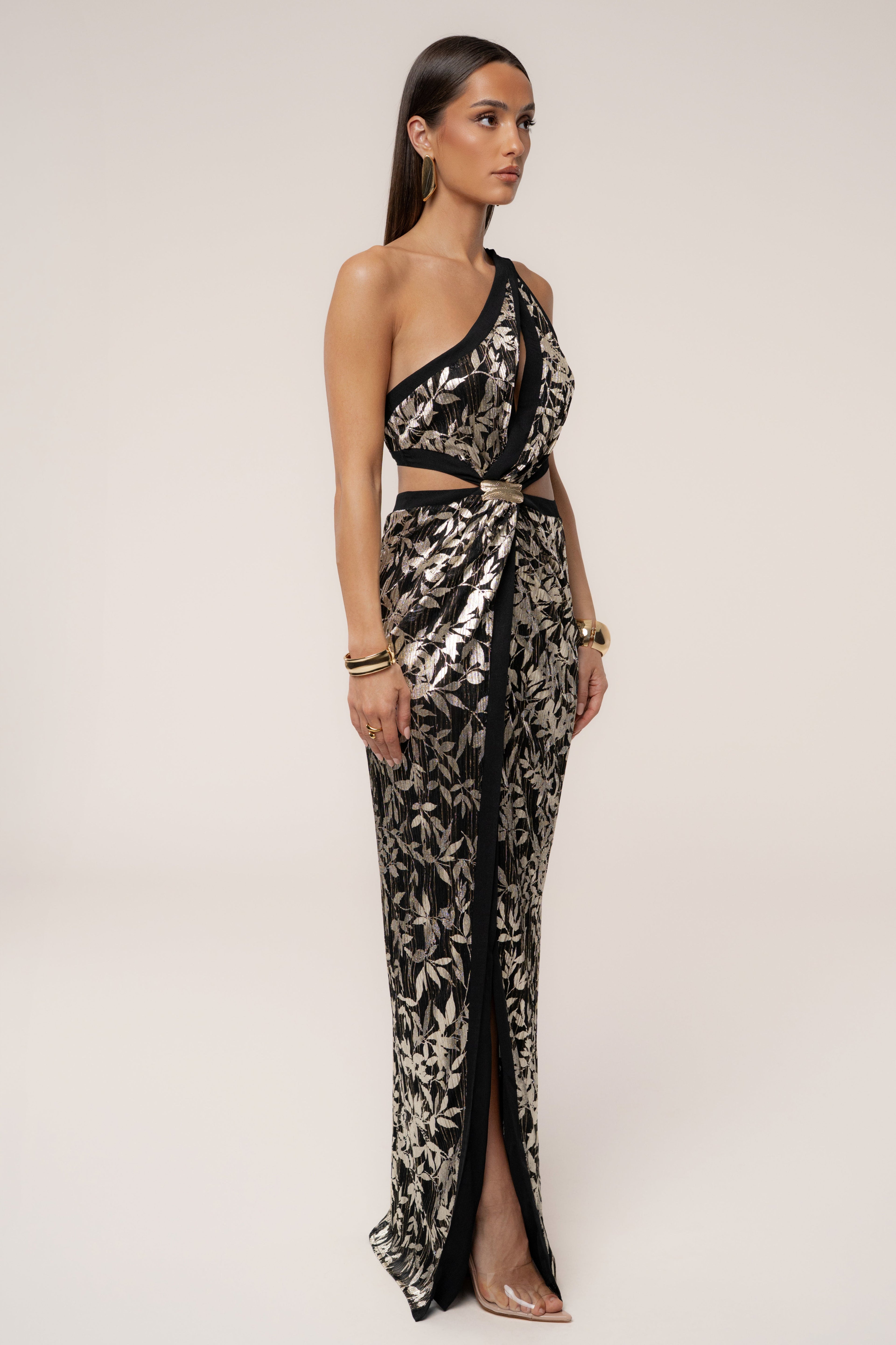 Black One Shoulder Keyhole Dress