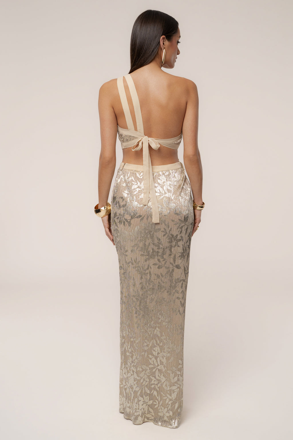 Gold One Shoulder Keyhole Dress