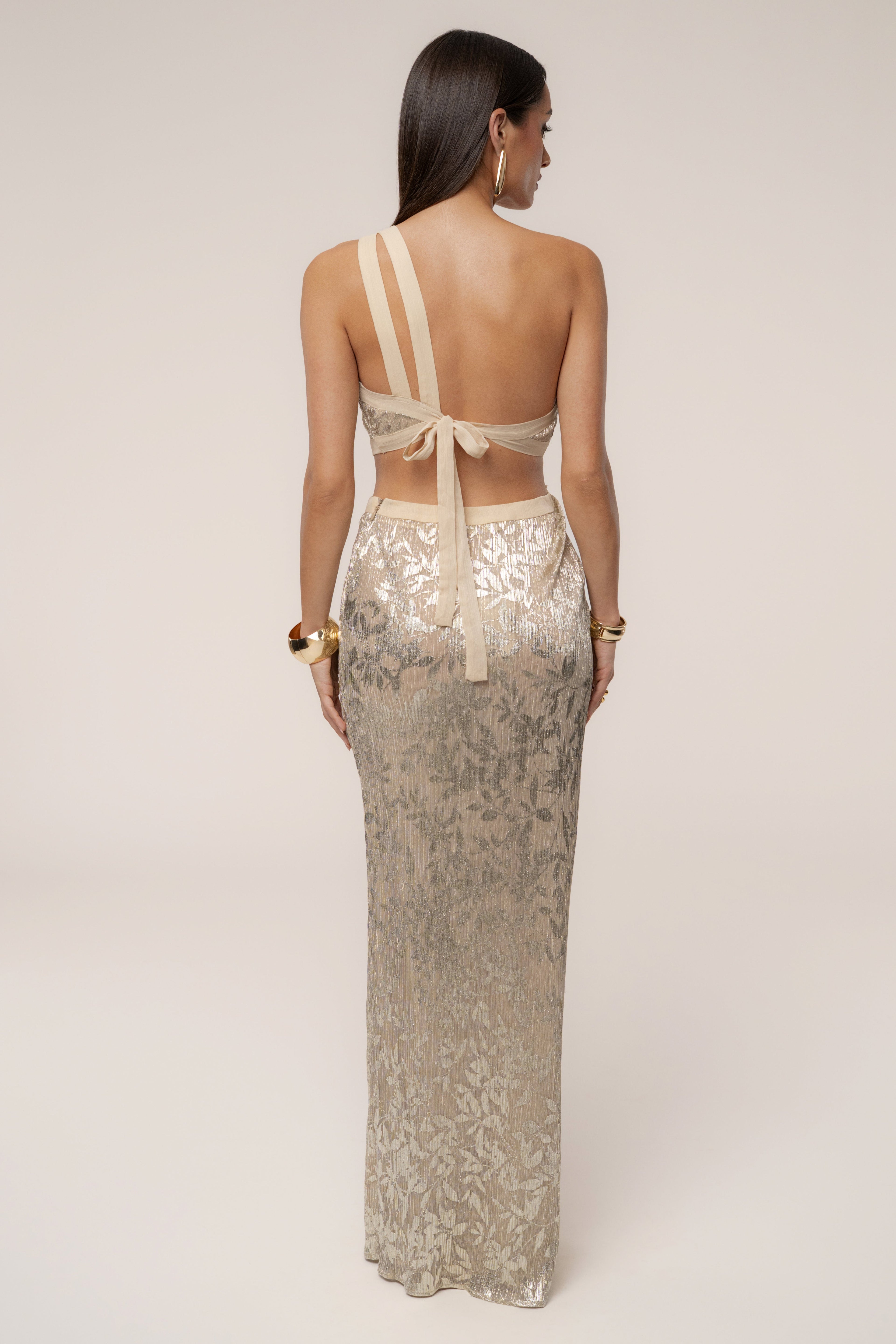Gold One Shoulder Keyhole Dress