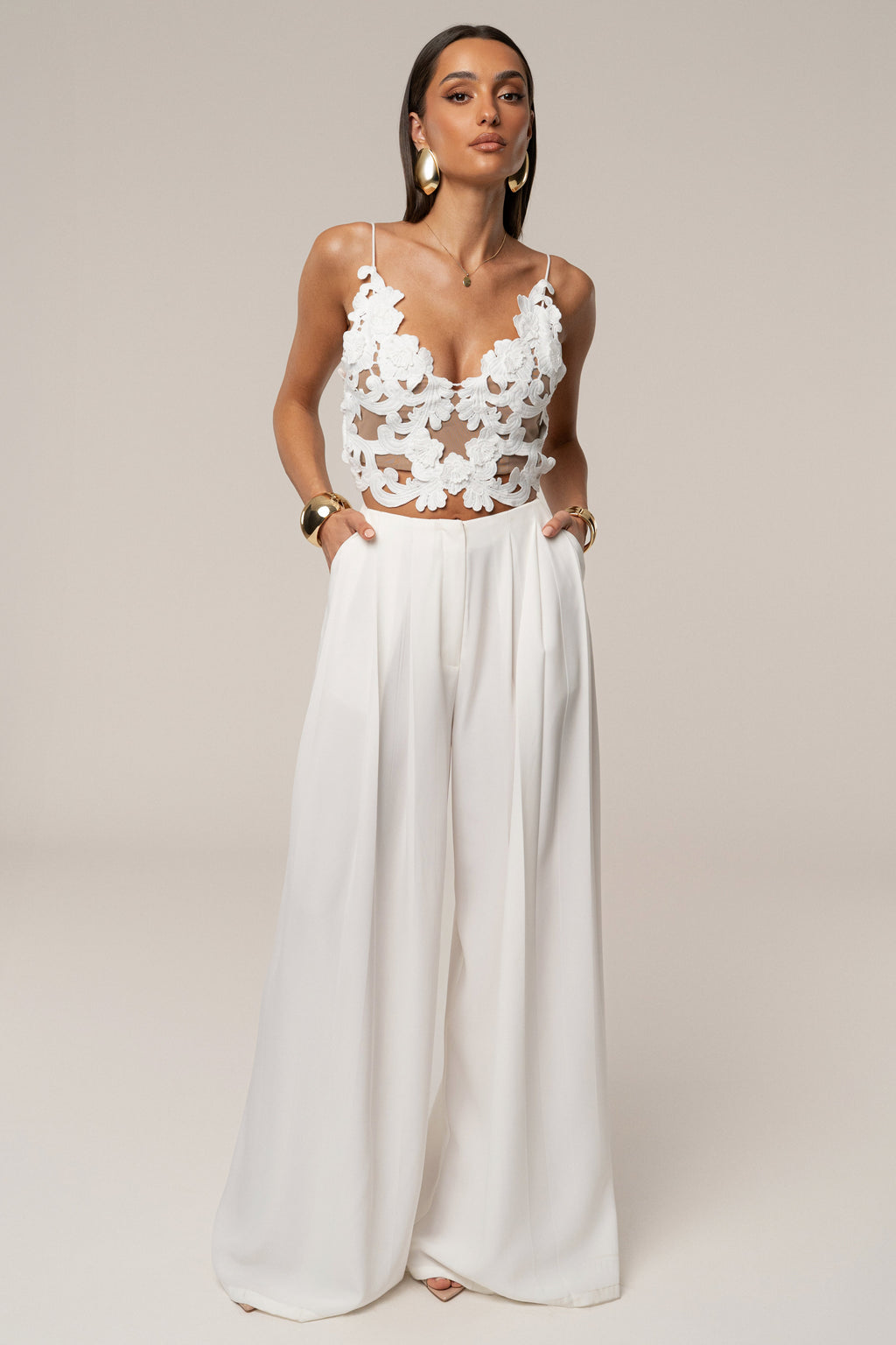 White Summer Ease Wide Leg Pants