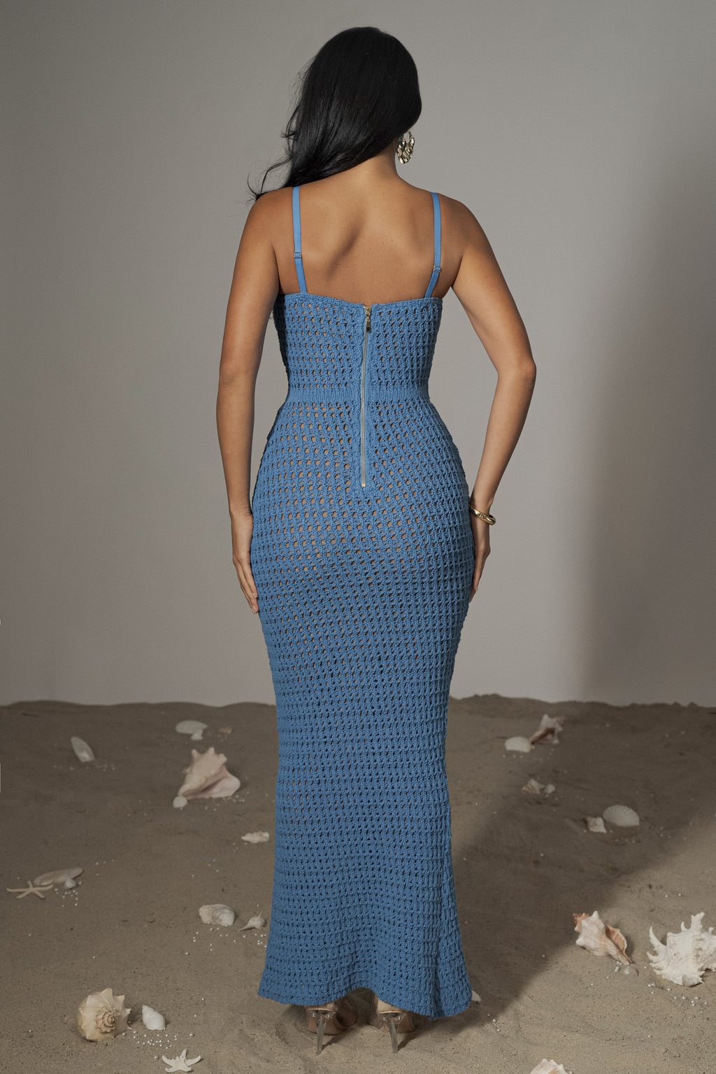Blue Deep Sea Crochet Maxi Dress
