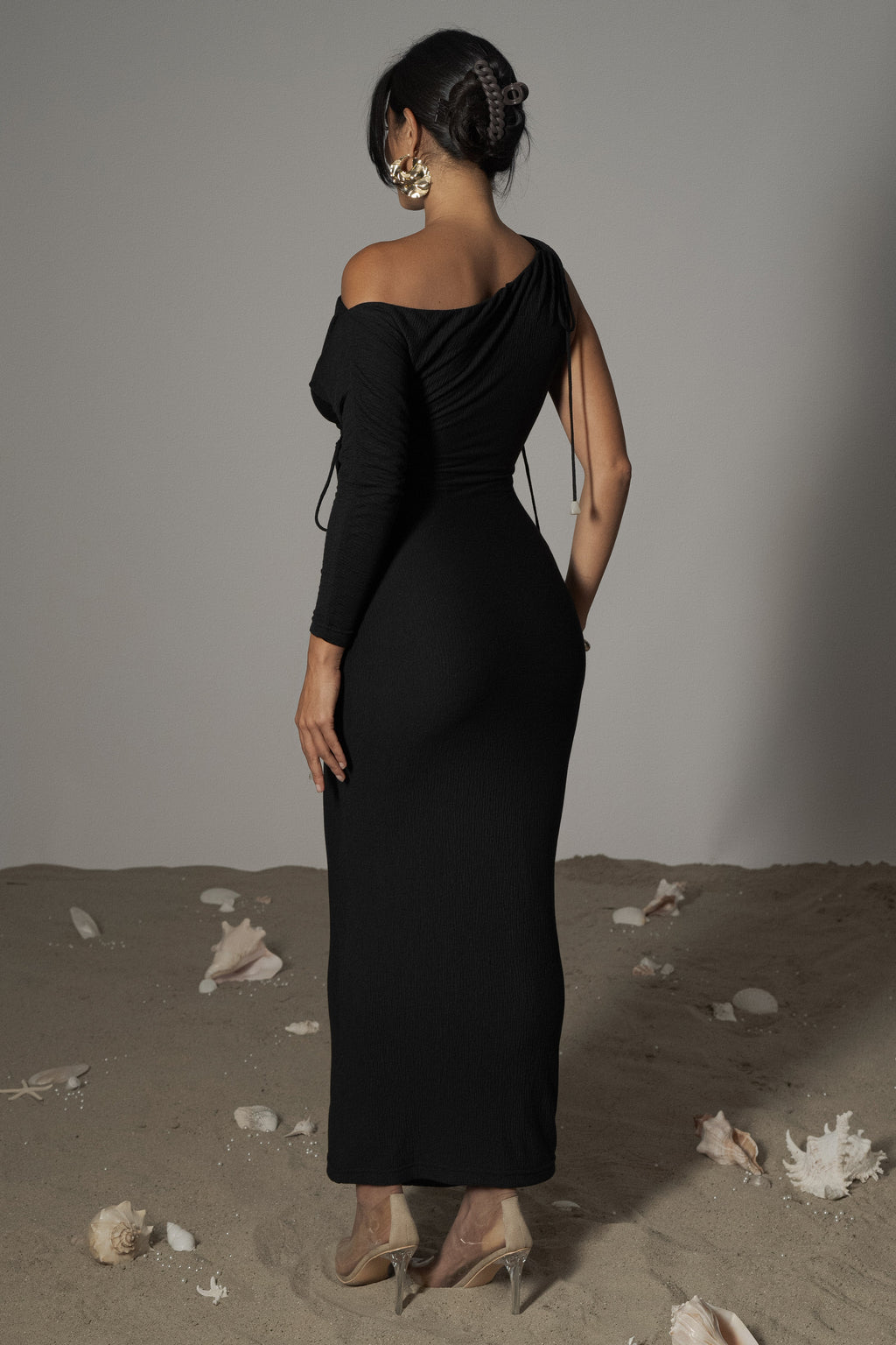 Black Odelia Crinkled Maxi Dress