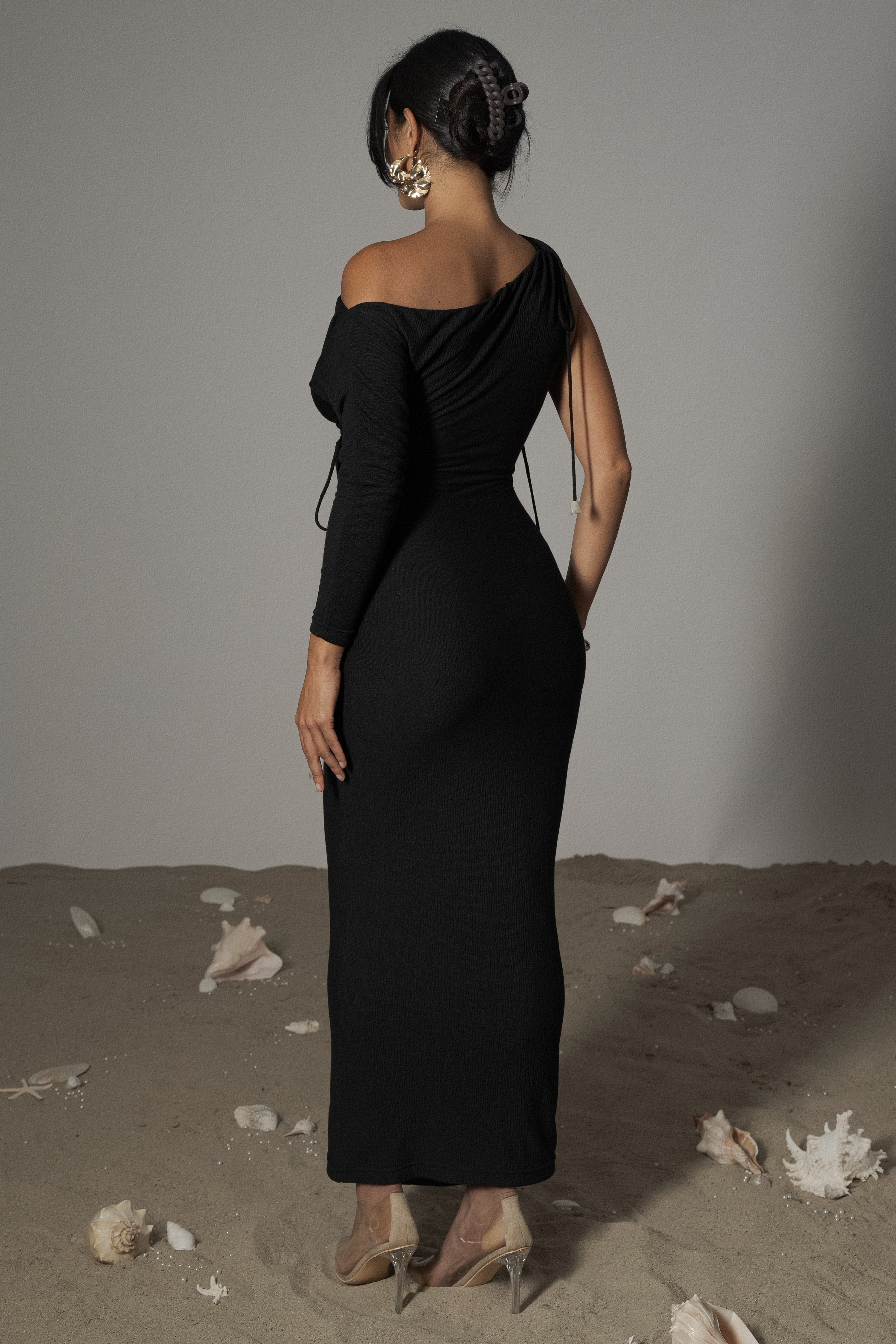 Black Odelia Crinkled Maxi Dress