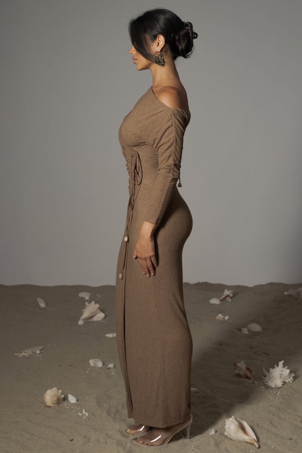 Chocolate Odelia Crinkled Maxi Dress