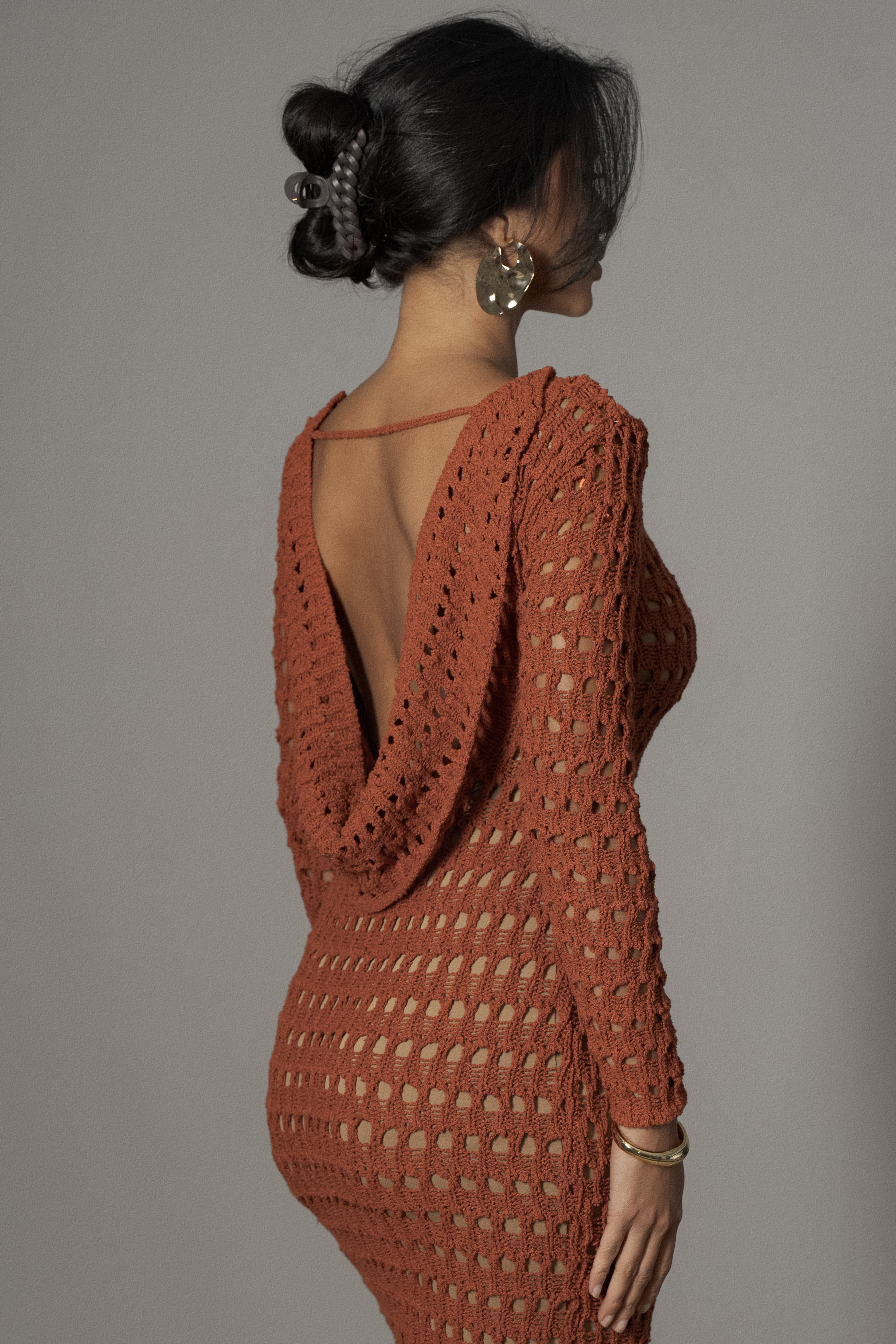 Dark Terra Cotta Serene Wonders Crochet Dress