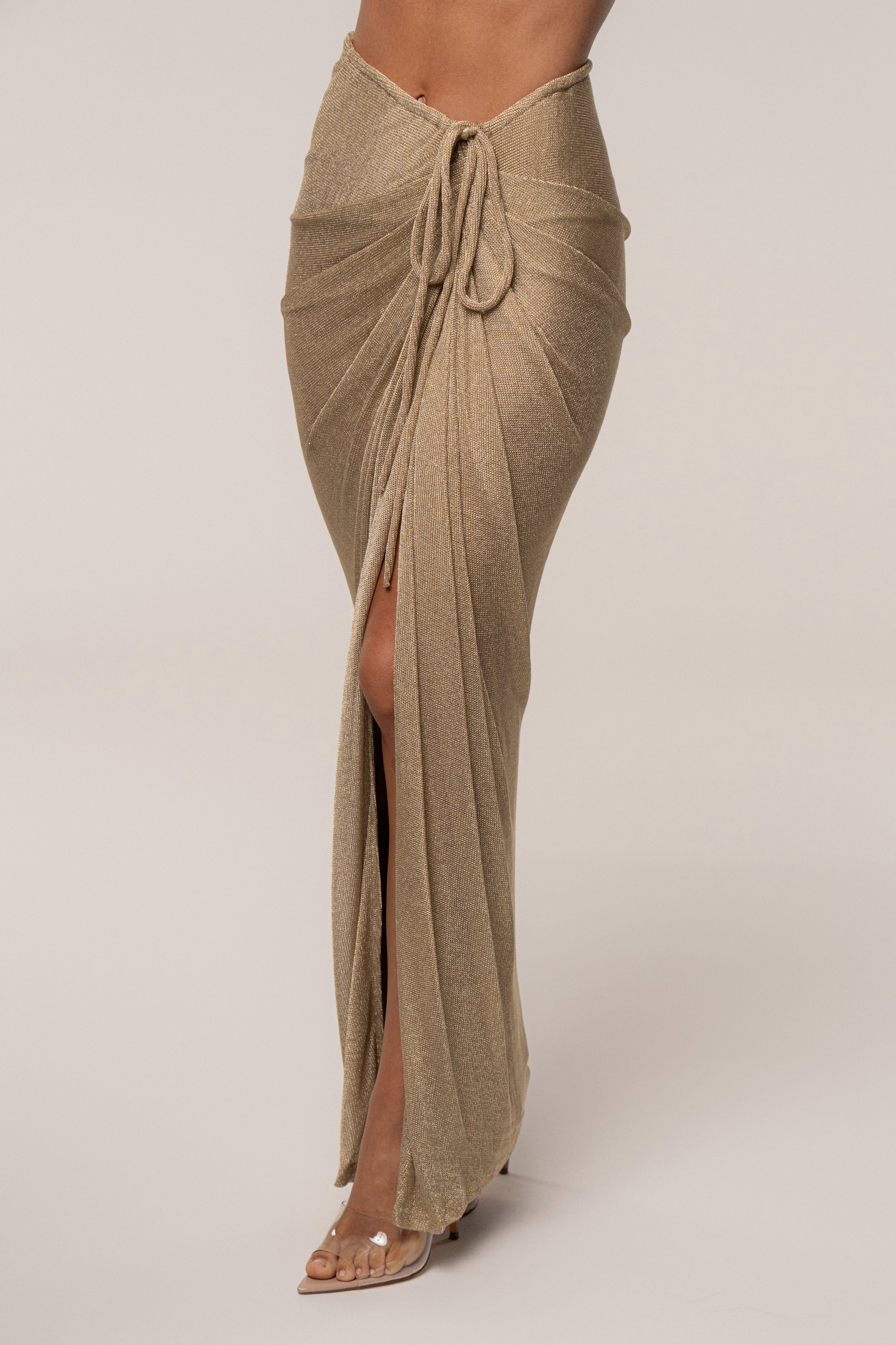 Gold Noelia Metallic Slit Skirt