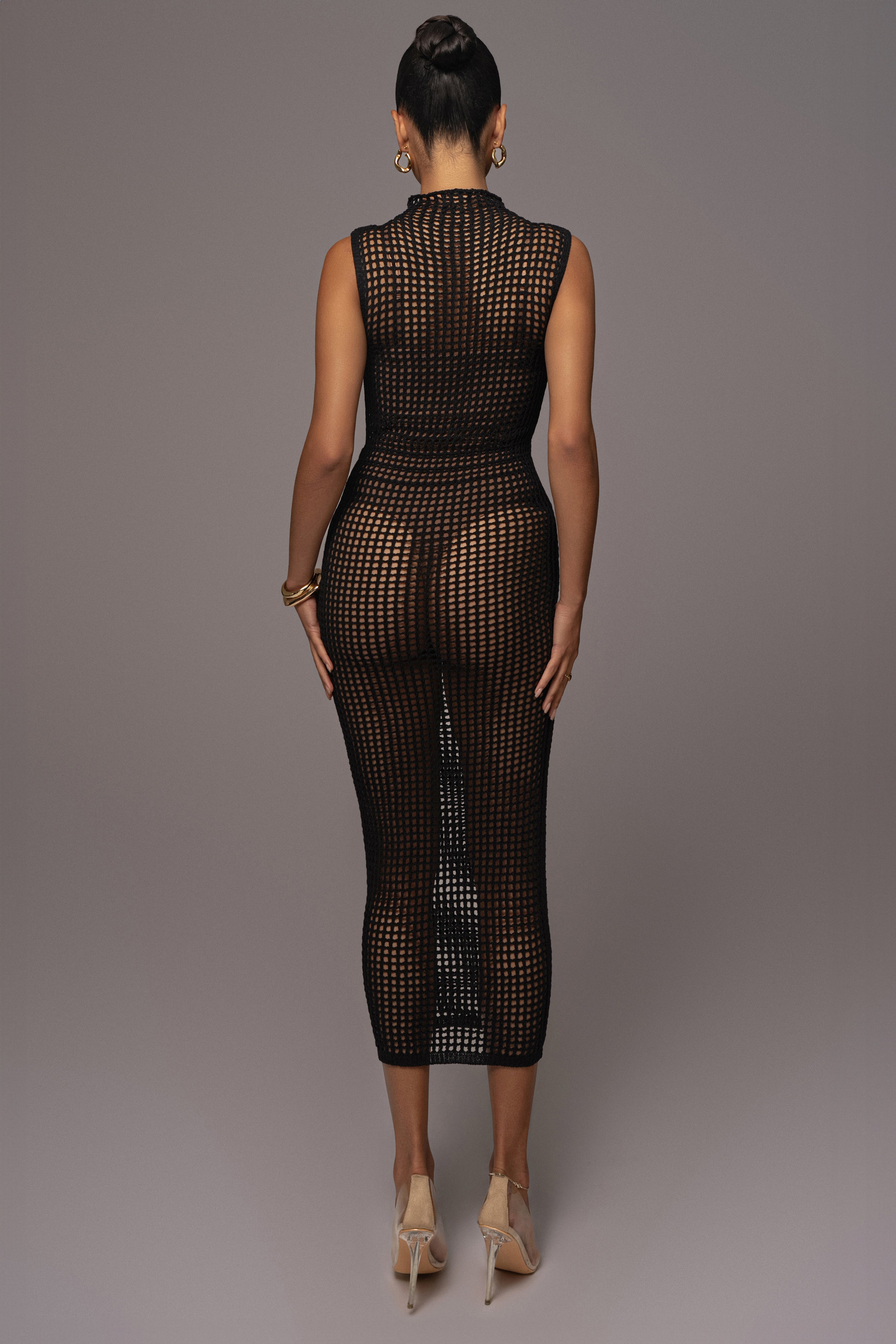 Black Pacific Tides Crochet Maxi Dress