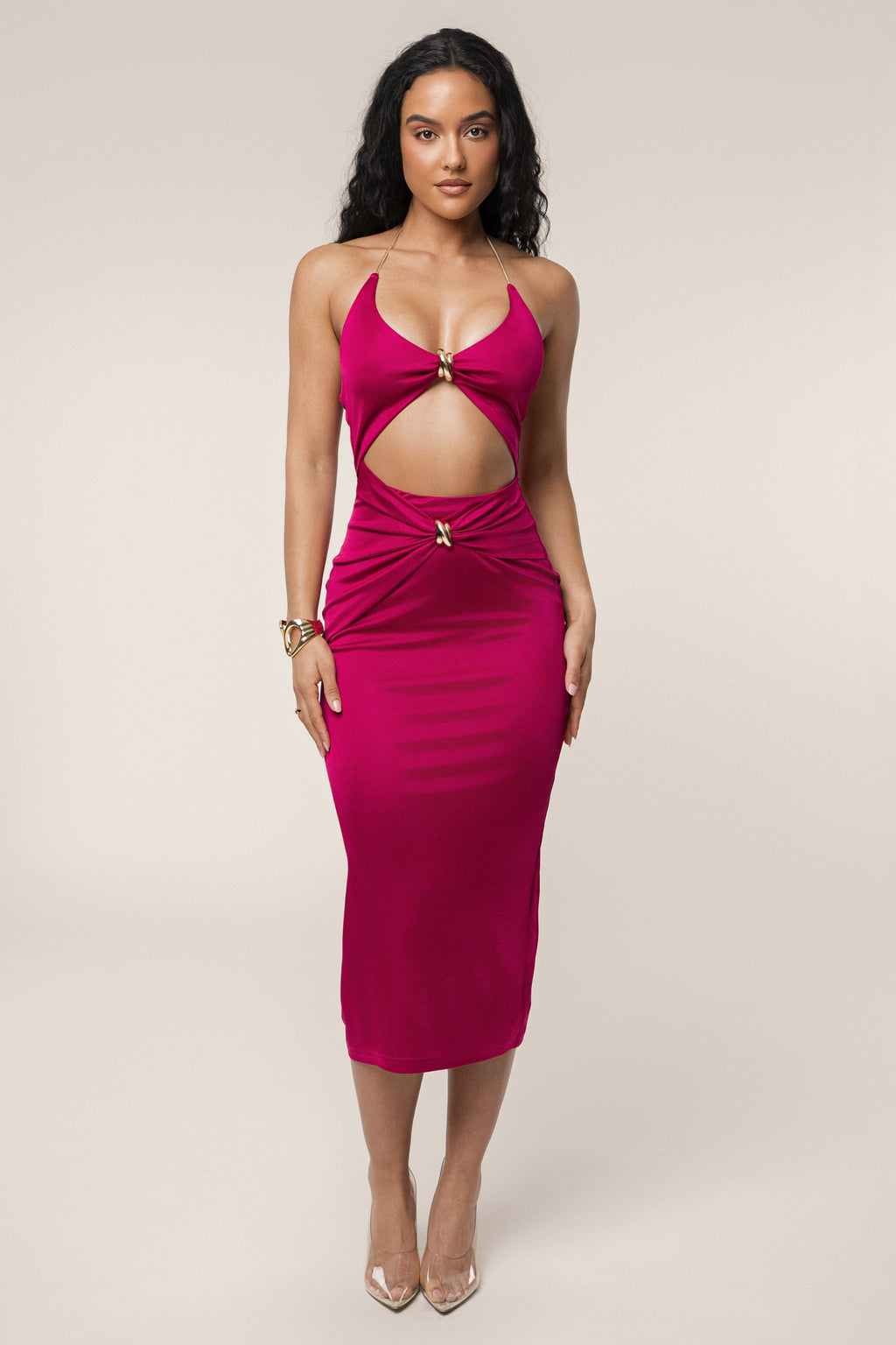 Berry Cutout Chain Midi Dress