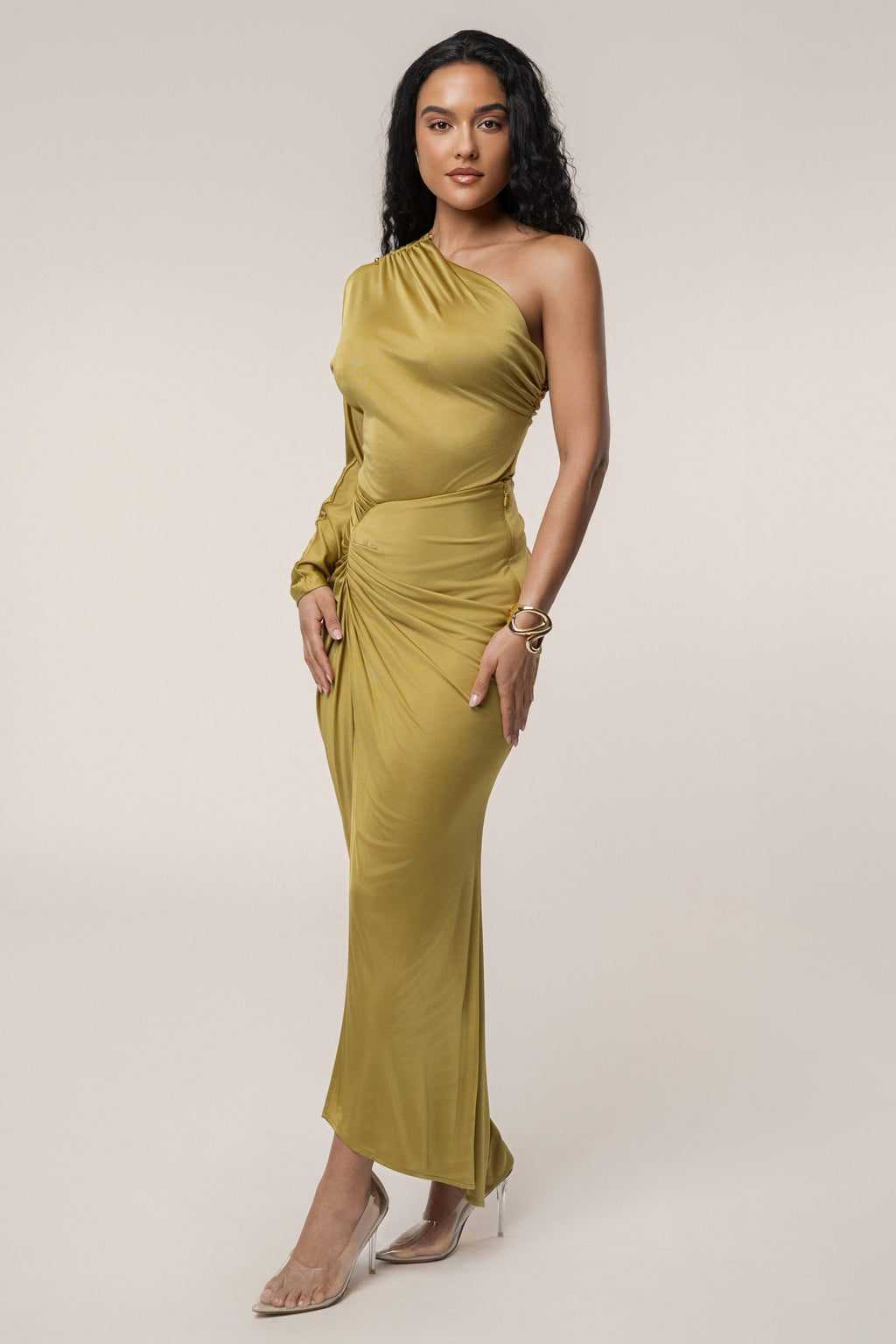 Lime Mira Drape Maxi Skirt