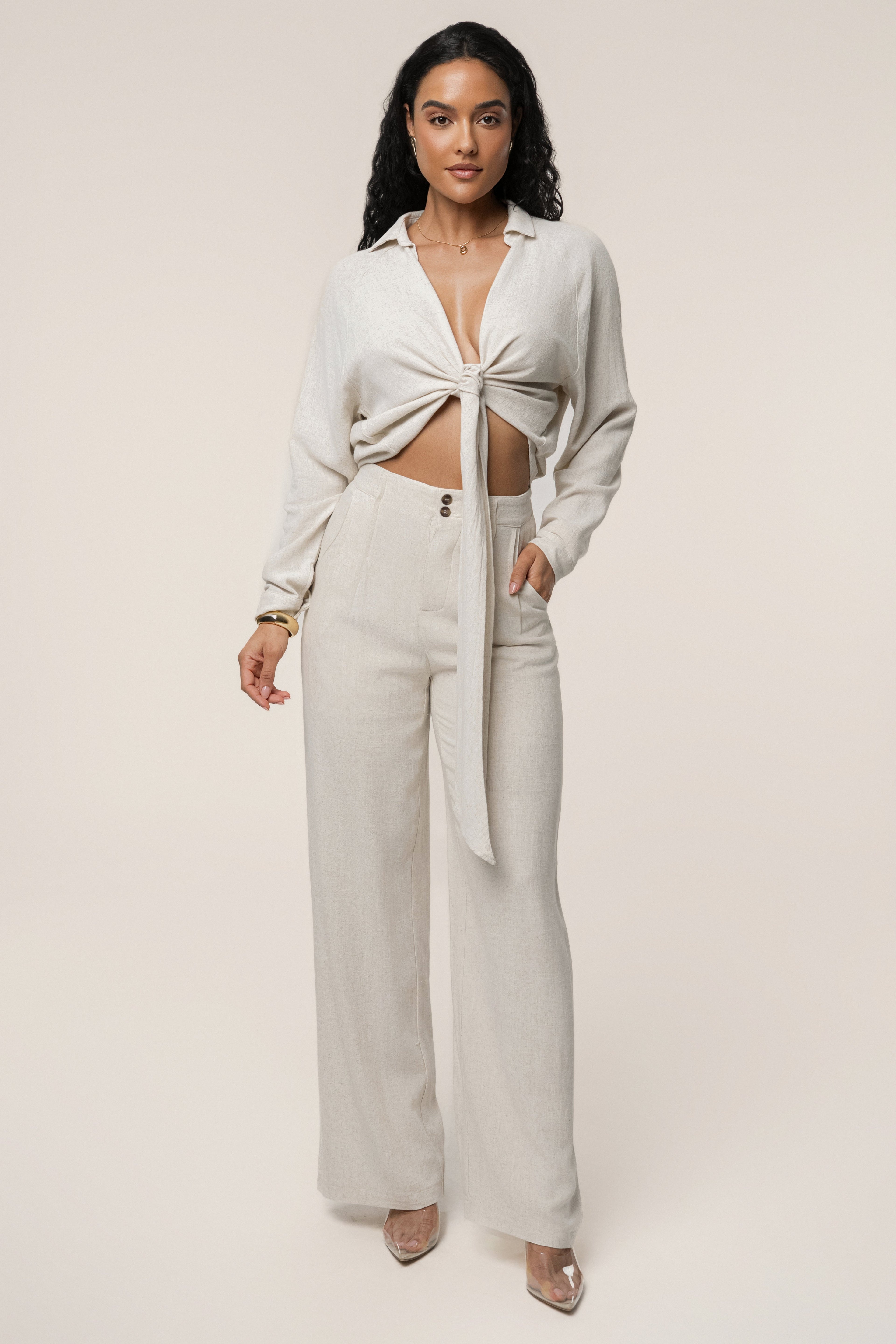 Beige Thea Linen Pants