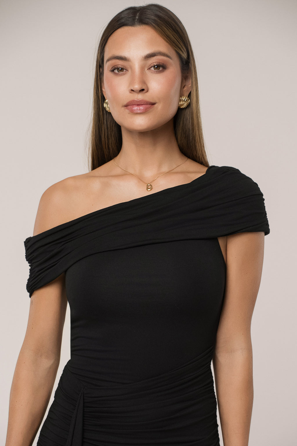 Black Off The Shoulder Drape Dress