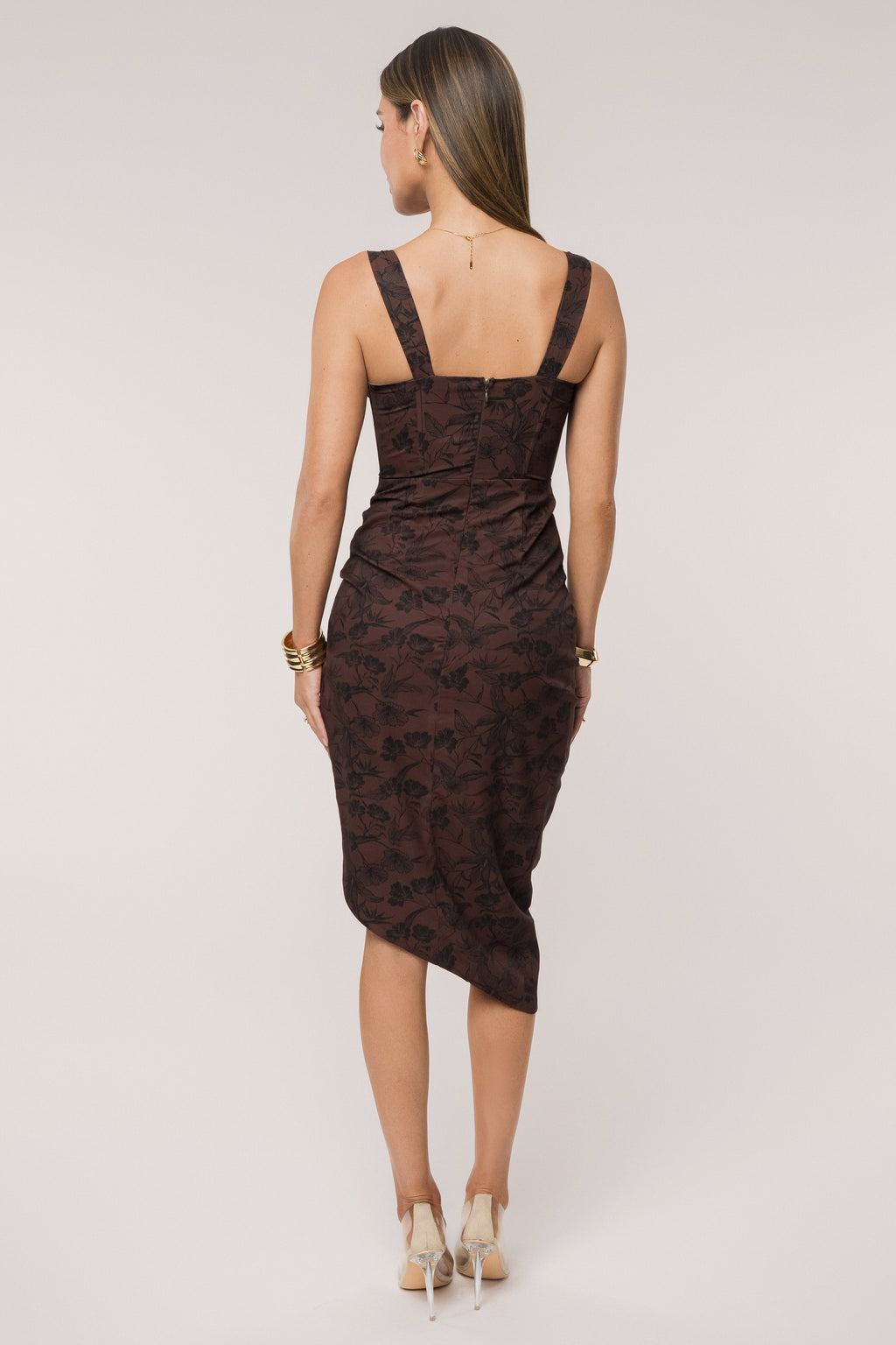 Brown/Black Florine Print Midi Dress