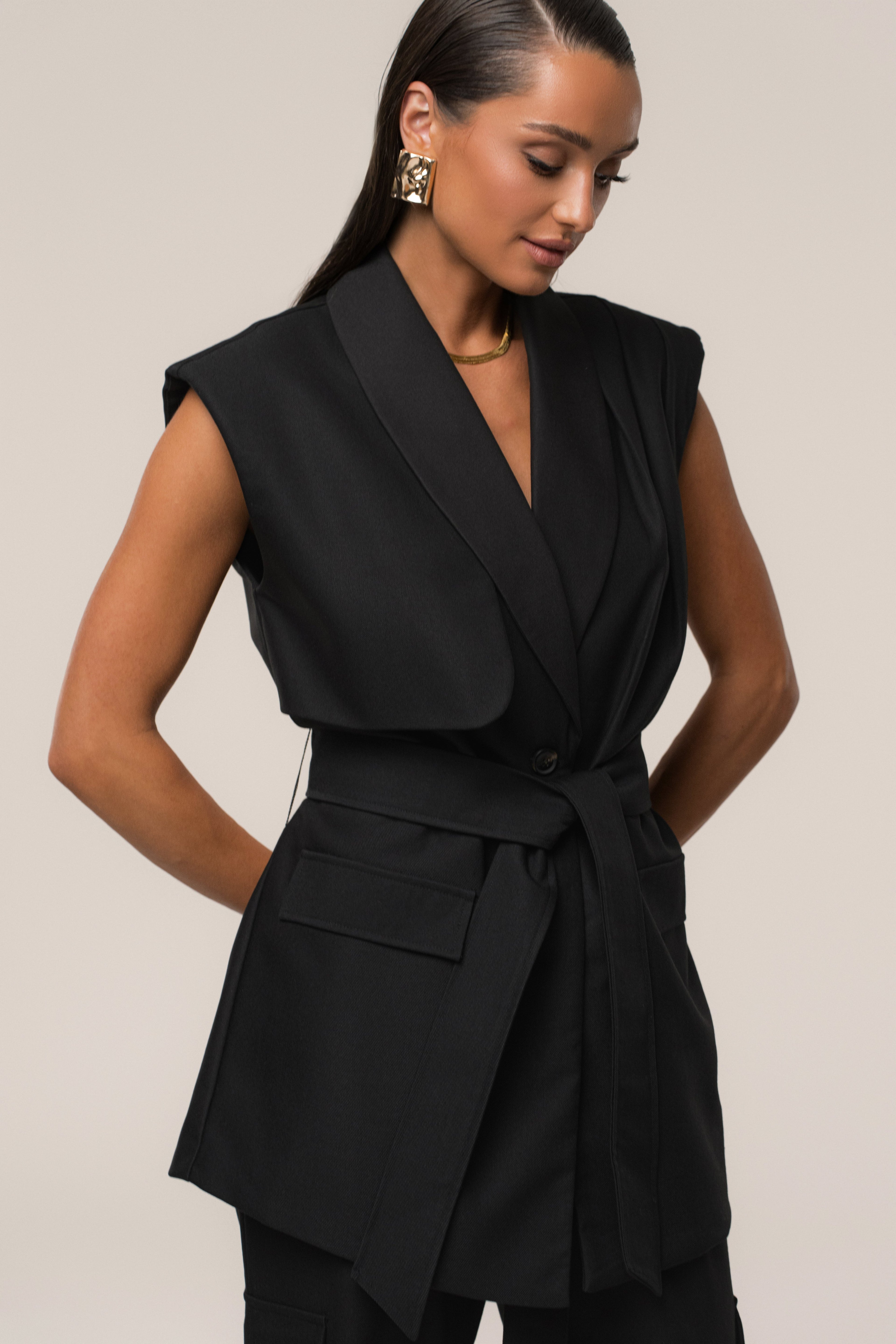 Black Jeanie Belted Vest