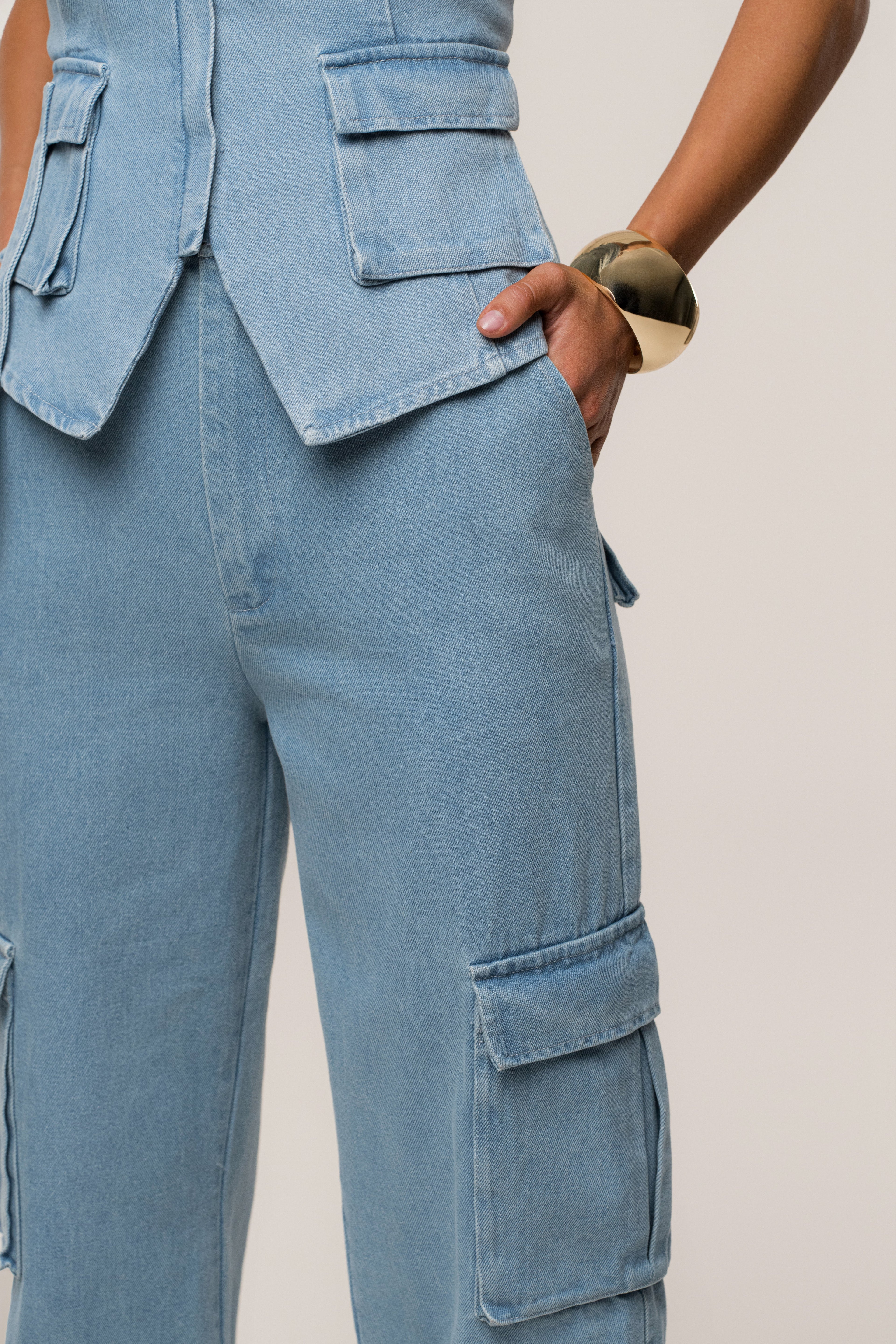 Medium Wash Denim Utility Cargo Pants