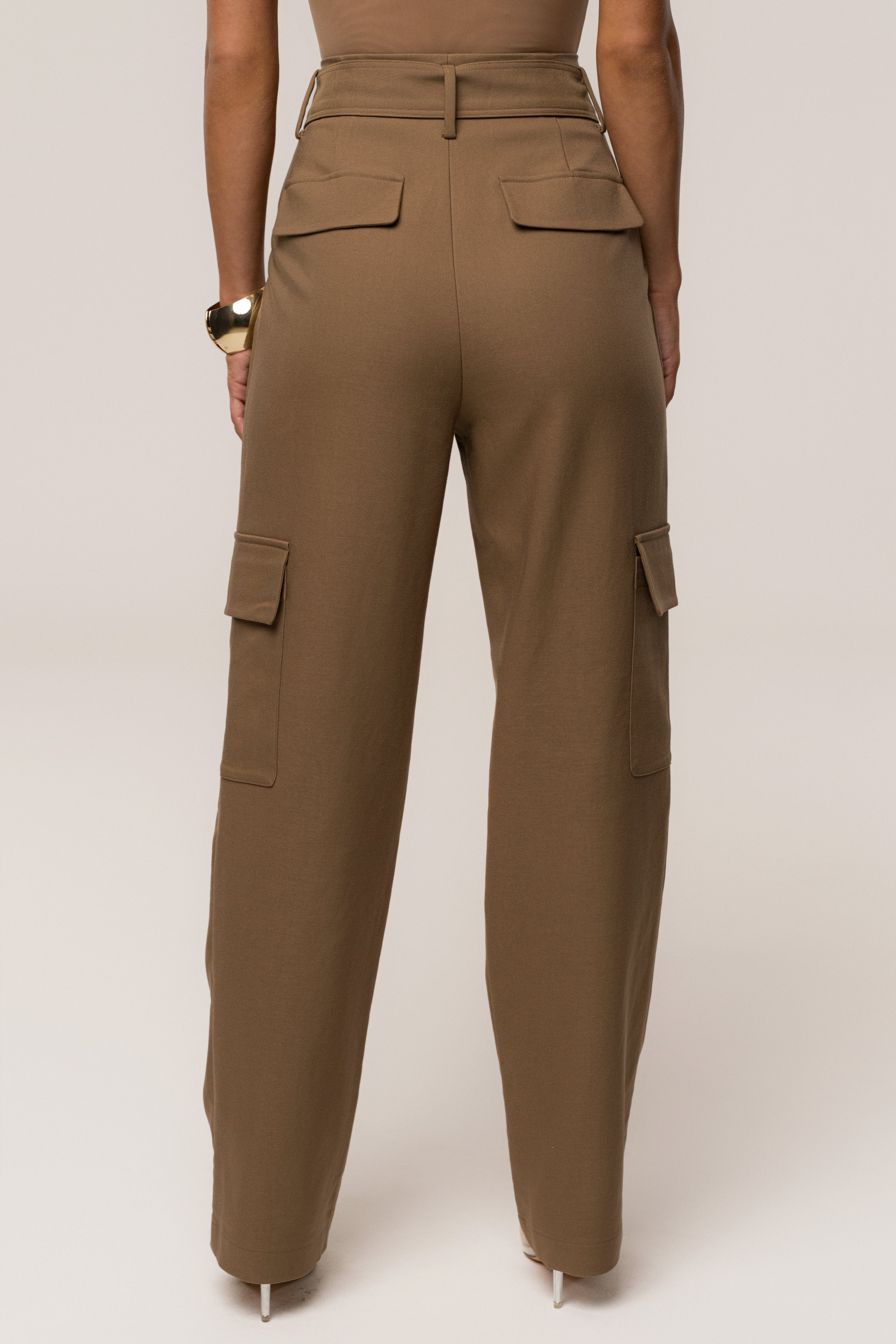 Tan Alexis Belted Cargo Pants