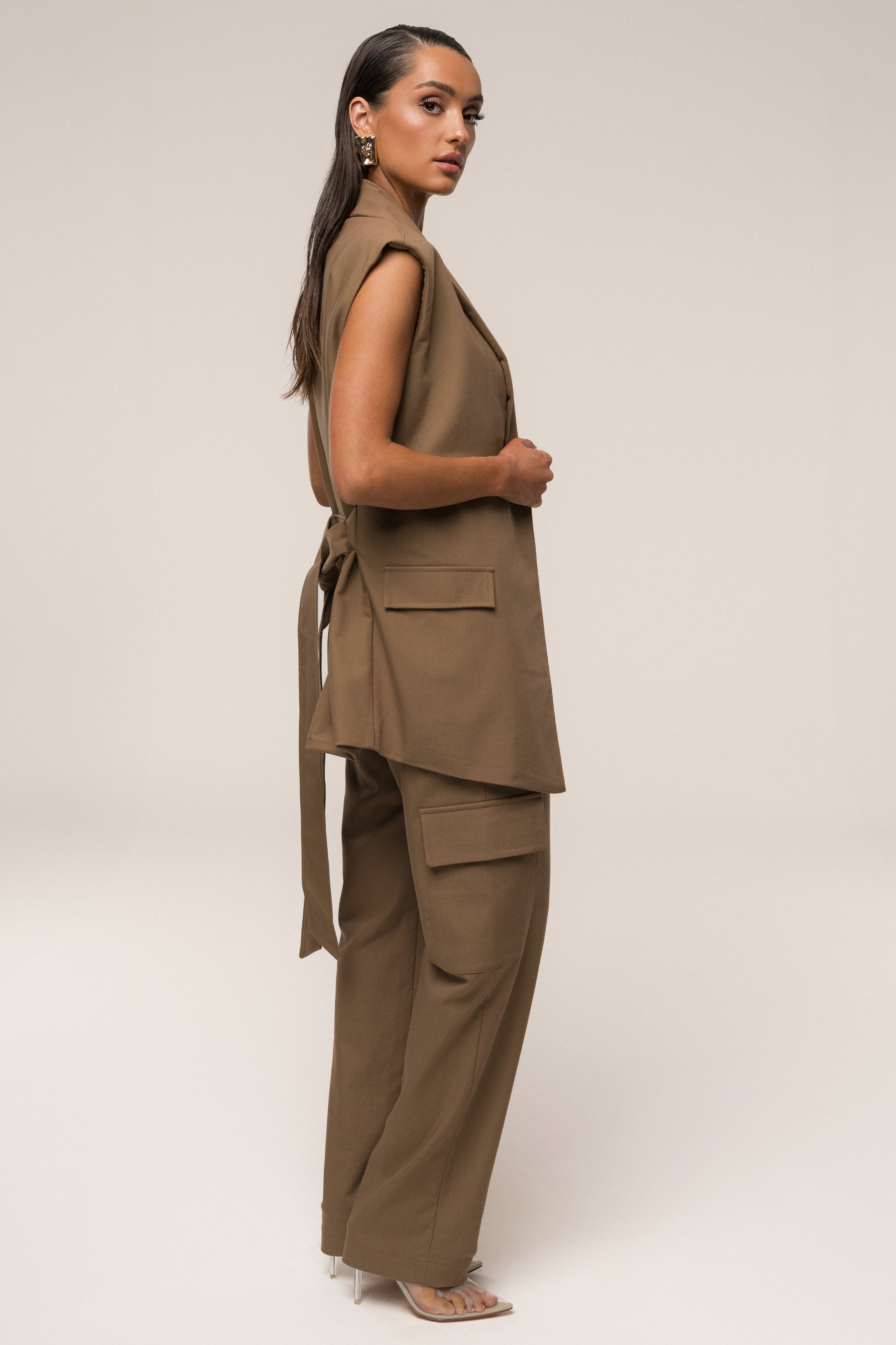 Tan Jeanie Belted Vest