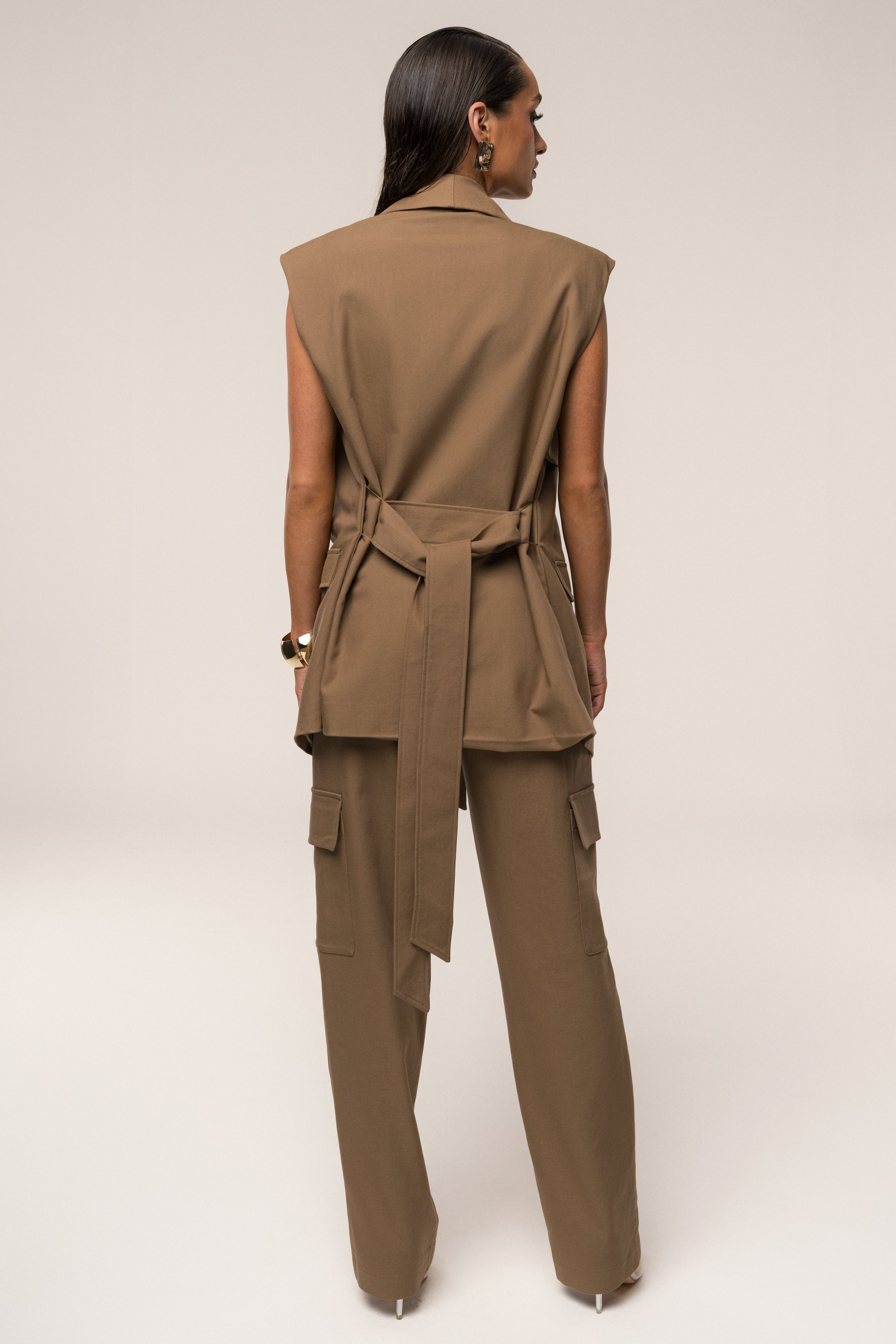 Tan Jeanie Belted Vest