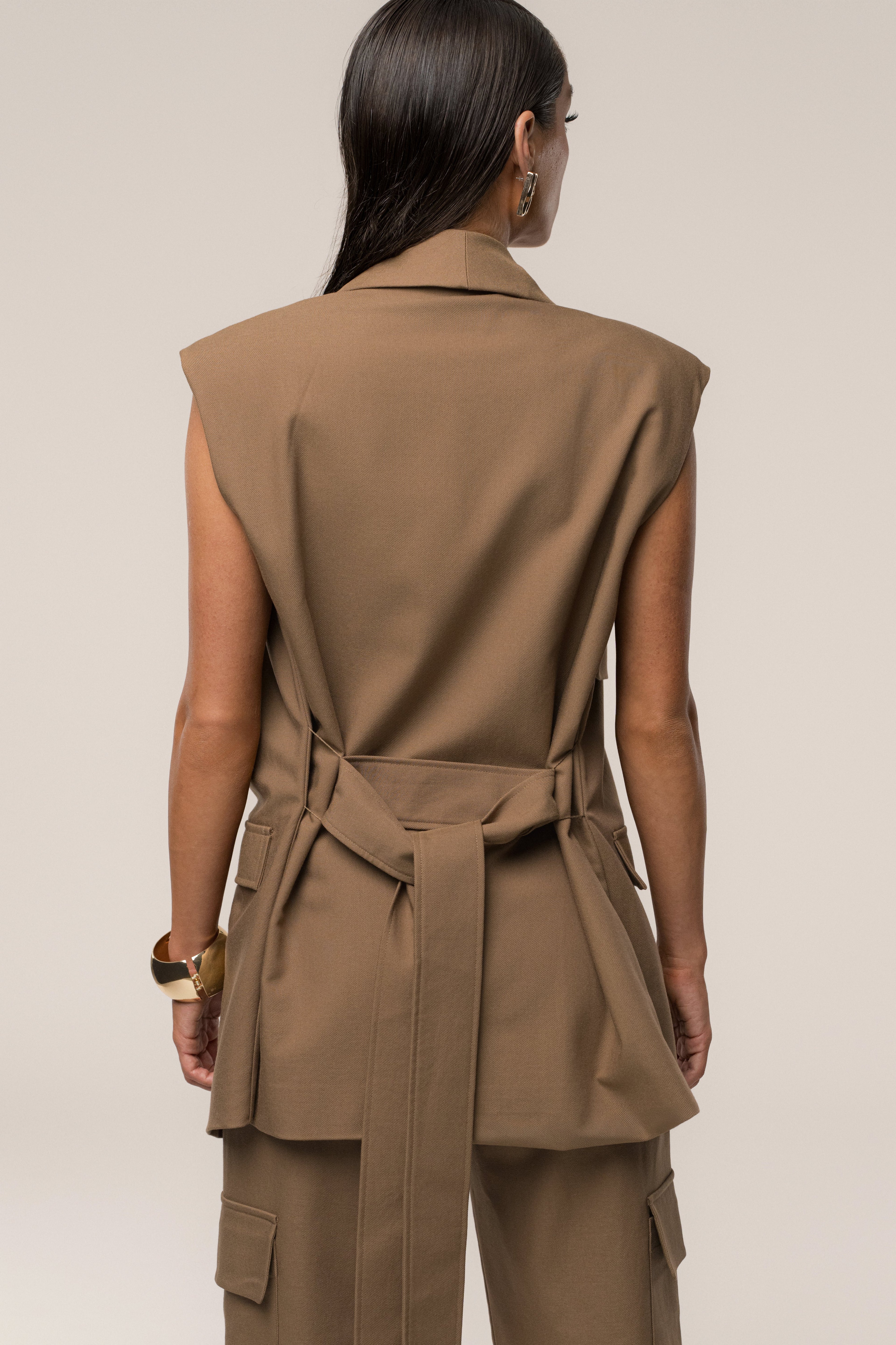 Tan Jeanie Belted Vest