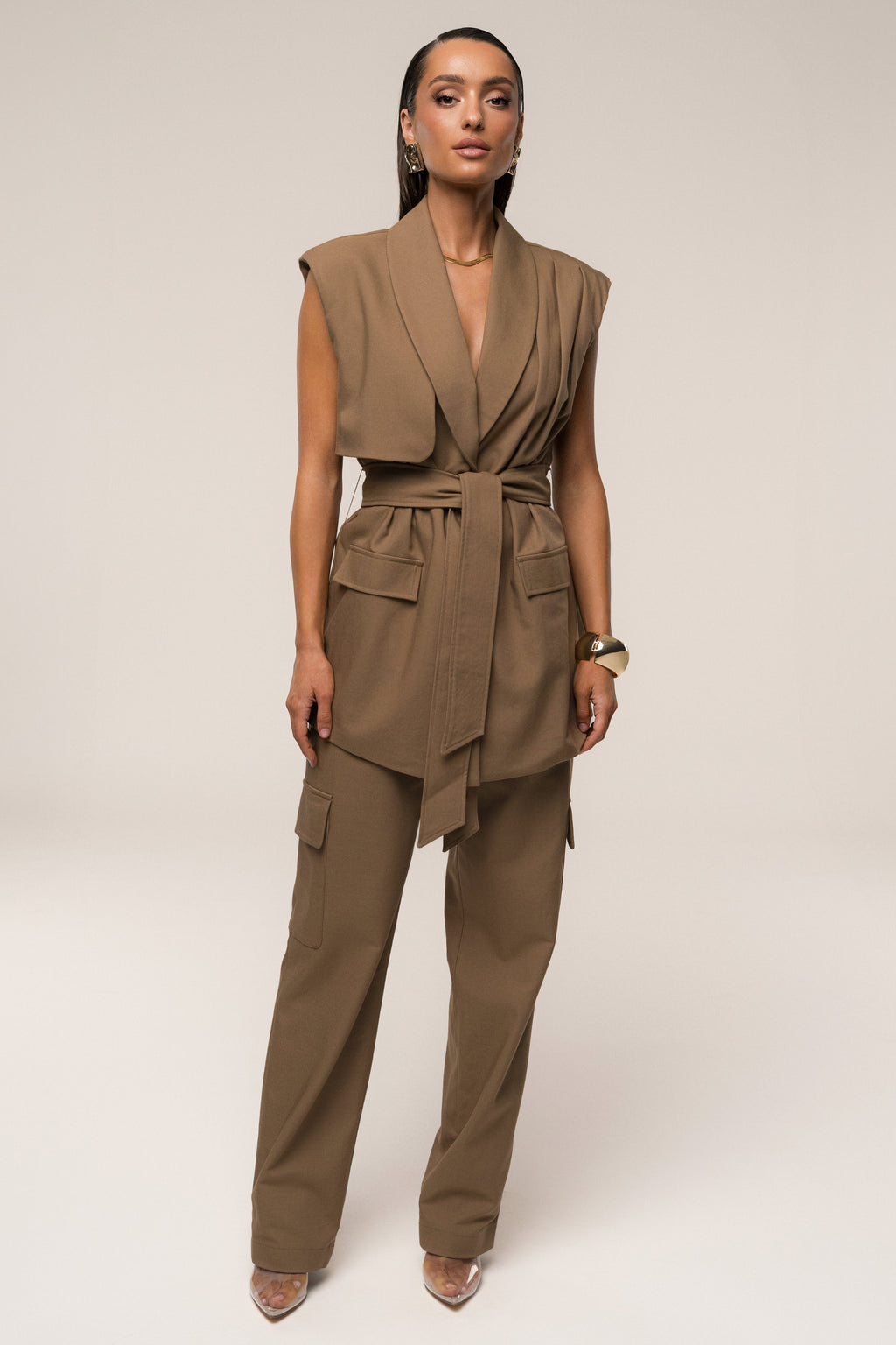 Tan Jeanie Belted Vest