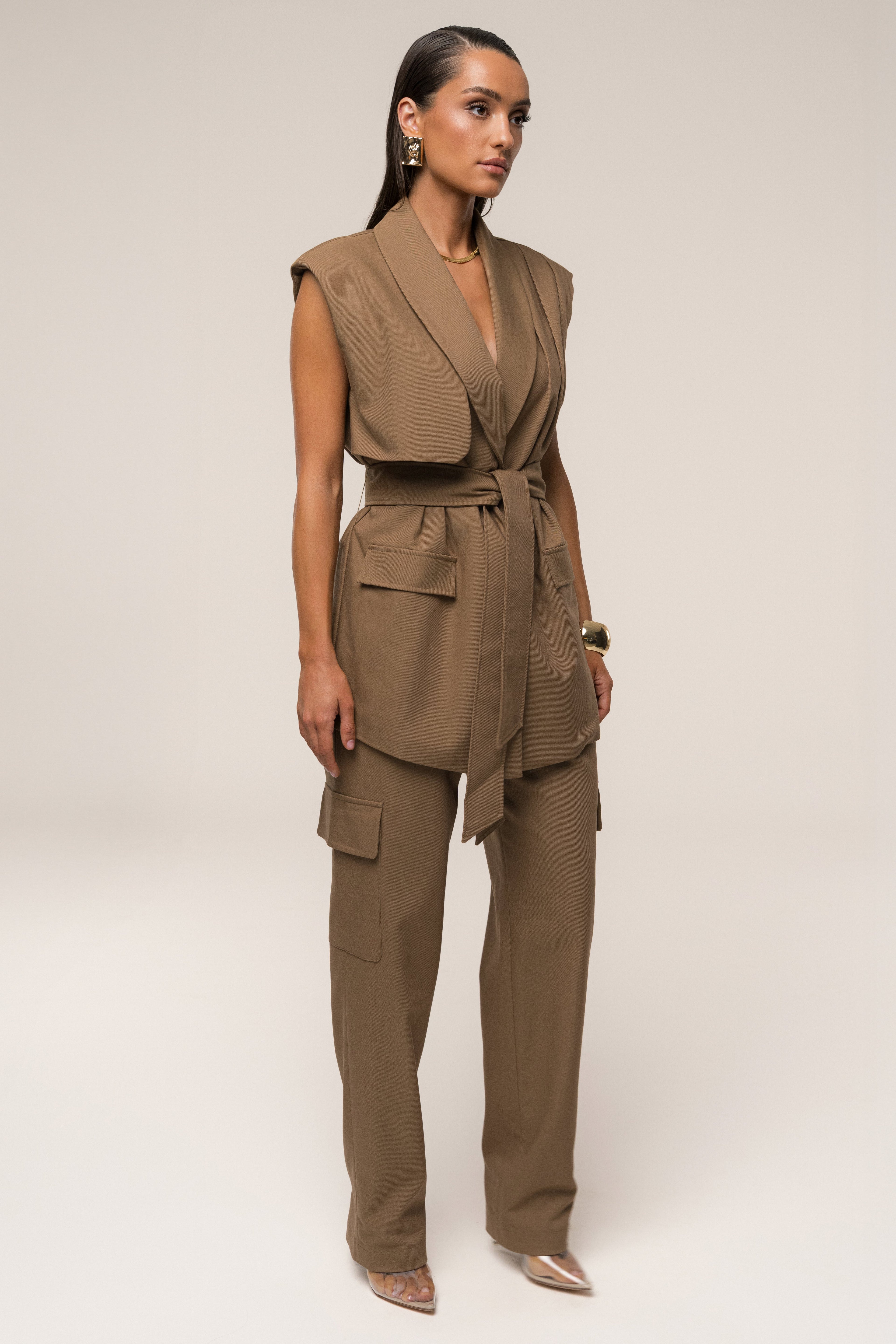 Tan Jeanie Belted Vest