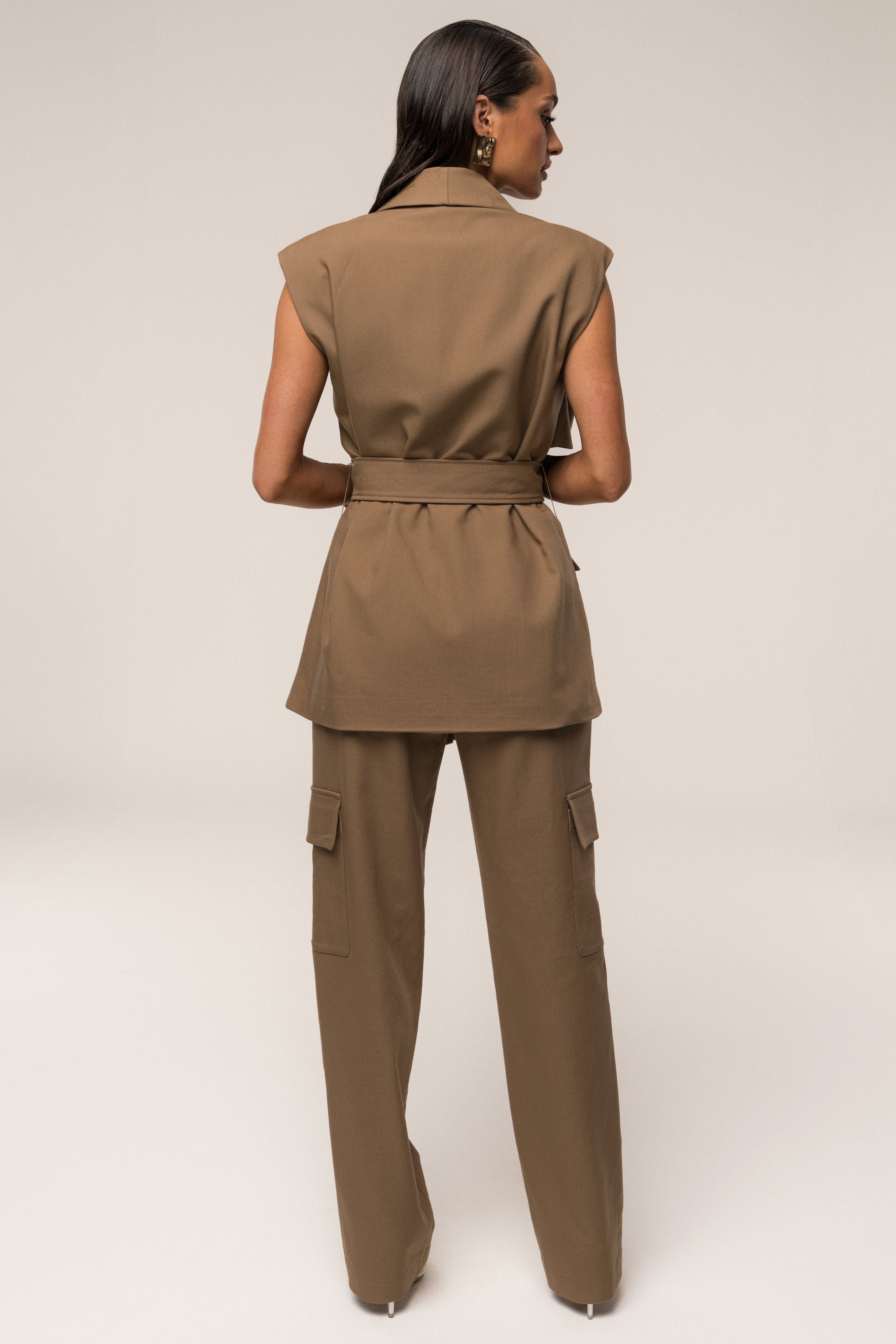 Tan Jeanie Belted Vest