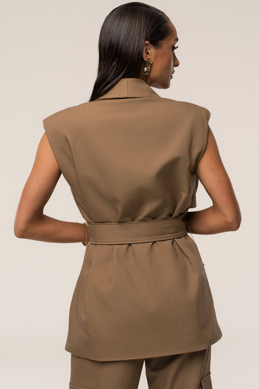 Tan Jeanie Belted Vest
