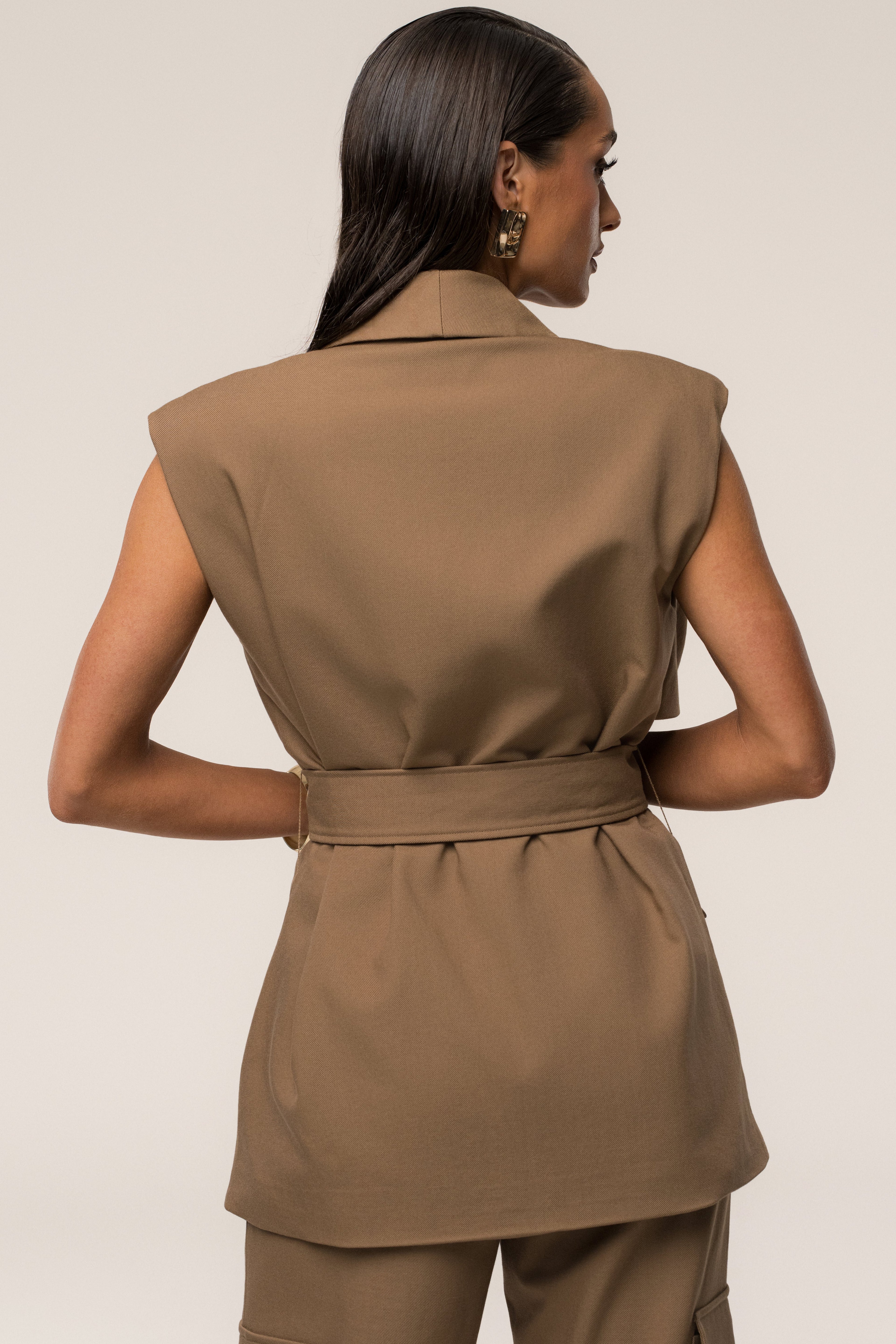 Tan Jeanie Belted Vest