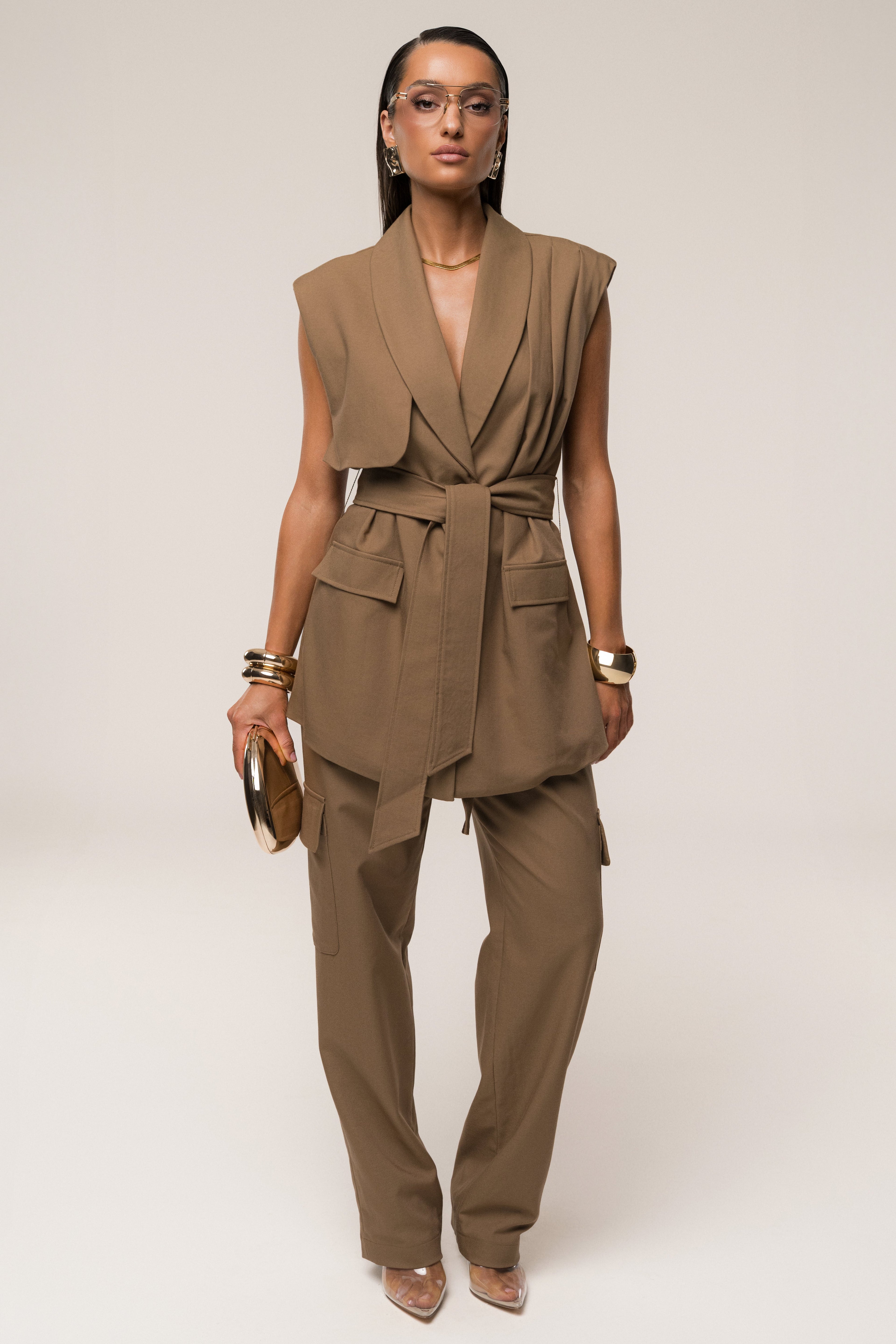 Tan Jeanie Belted Vest