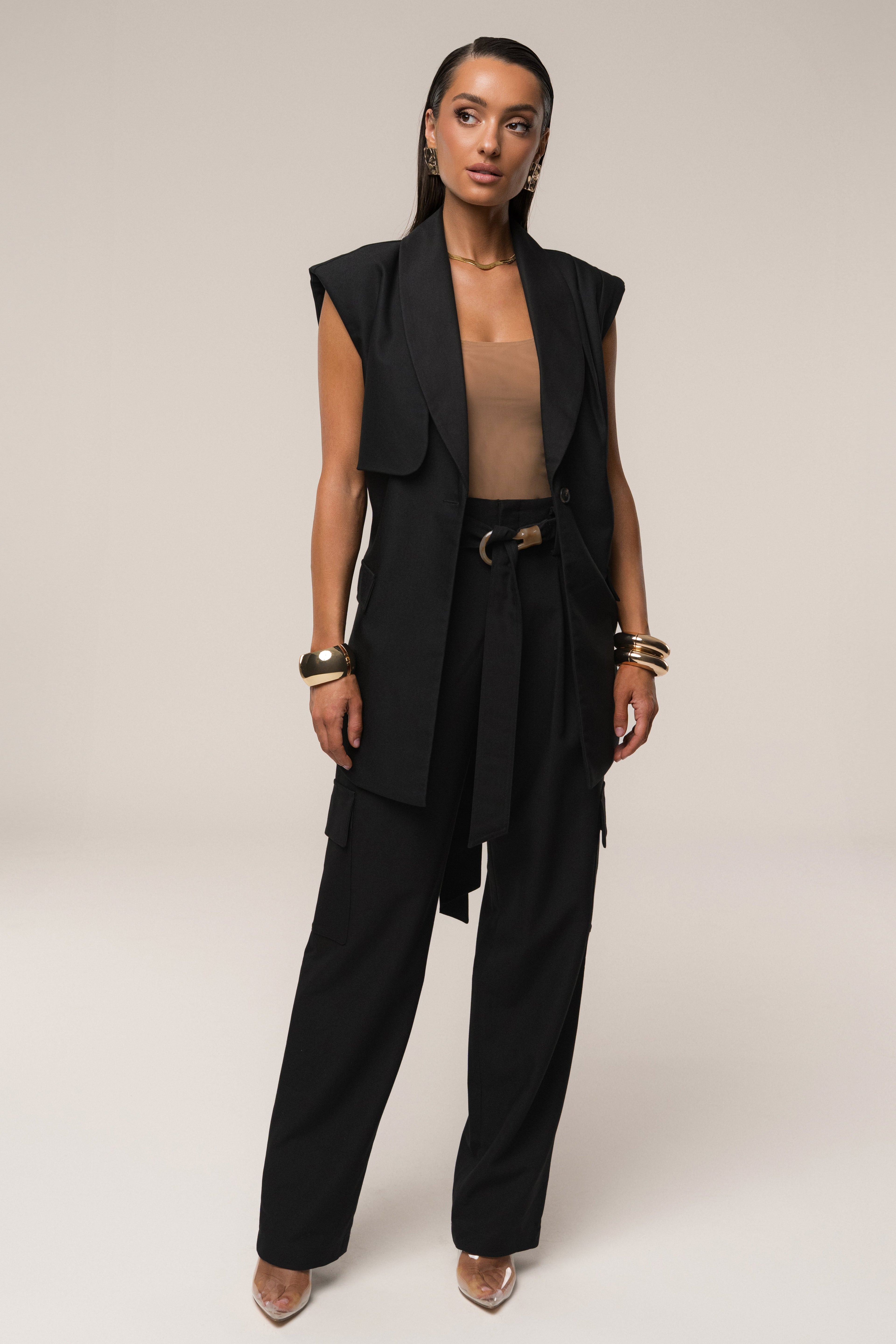 Black Jeanie Belted Vest