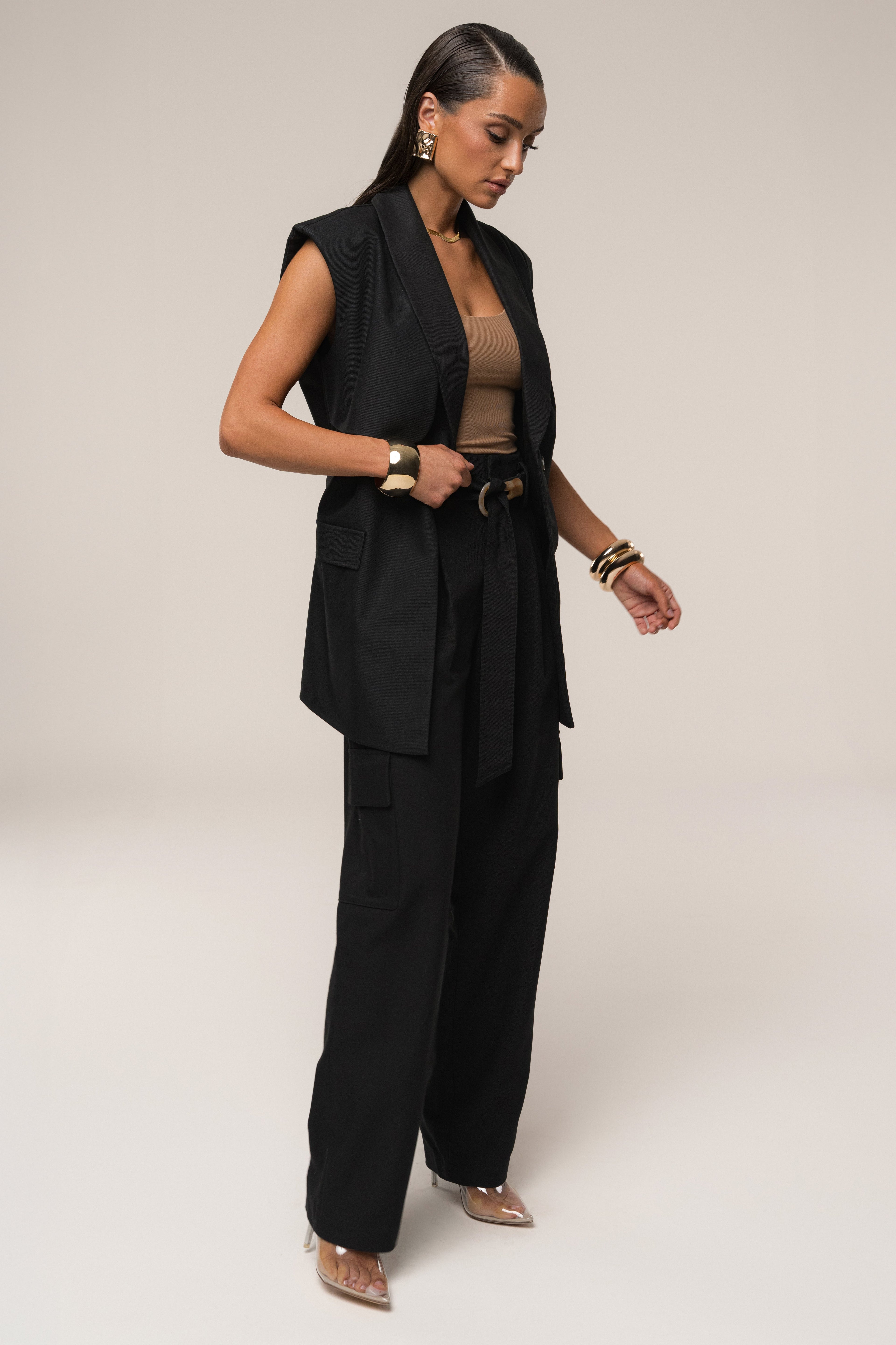 Black Jeanie Belted Vest