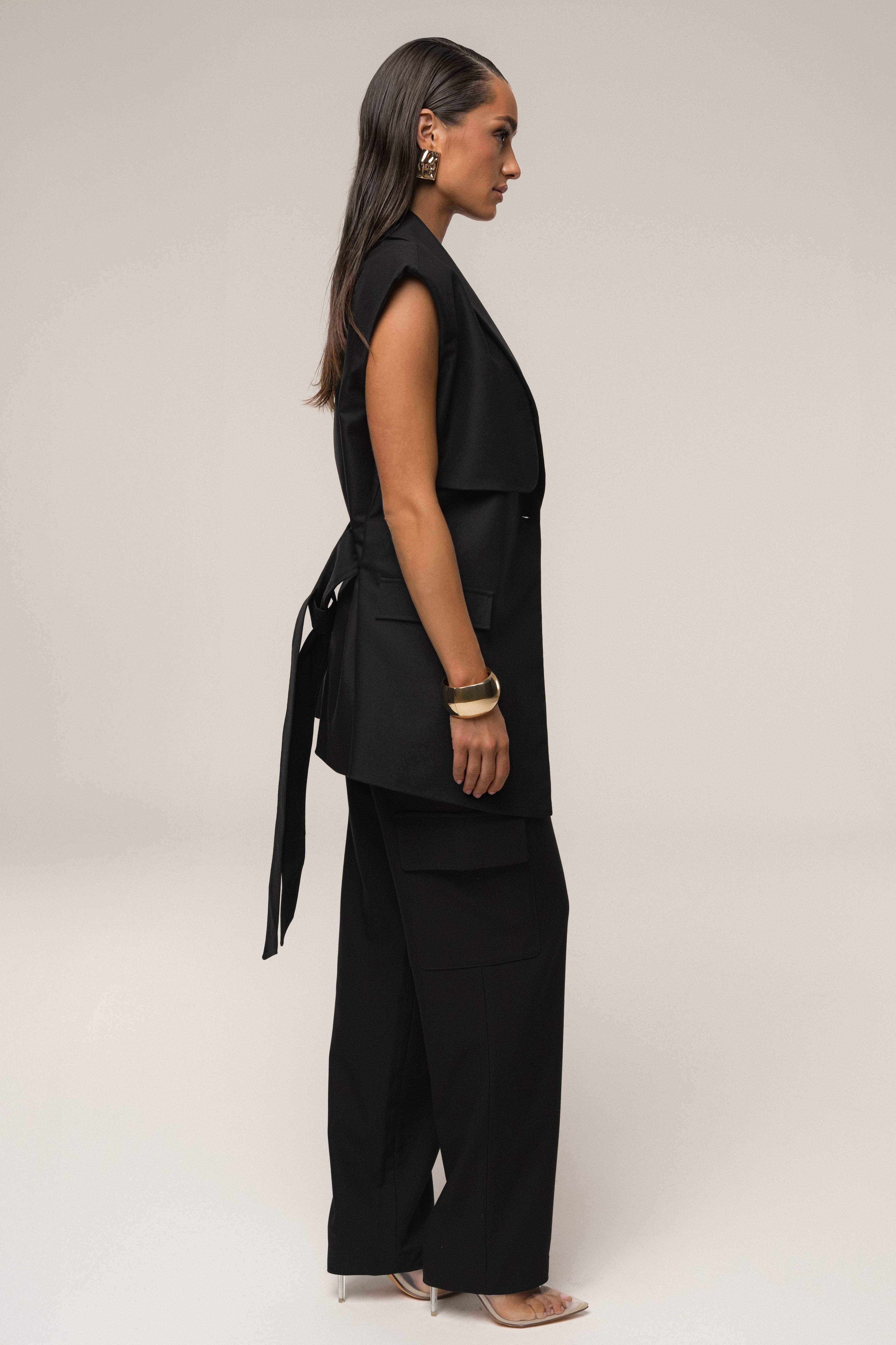 Black Jeanie Belted Vest