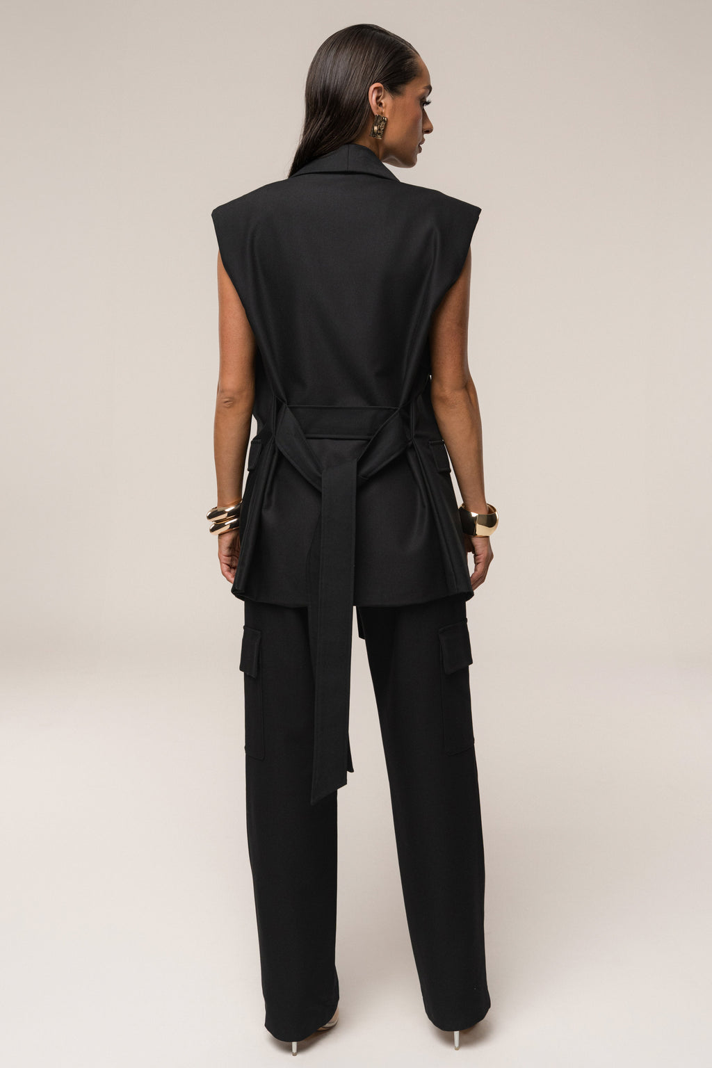 Black Jeanie Belted Vest