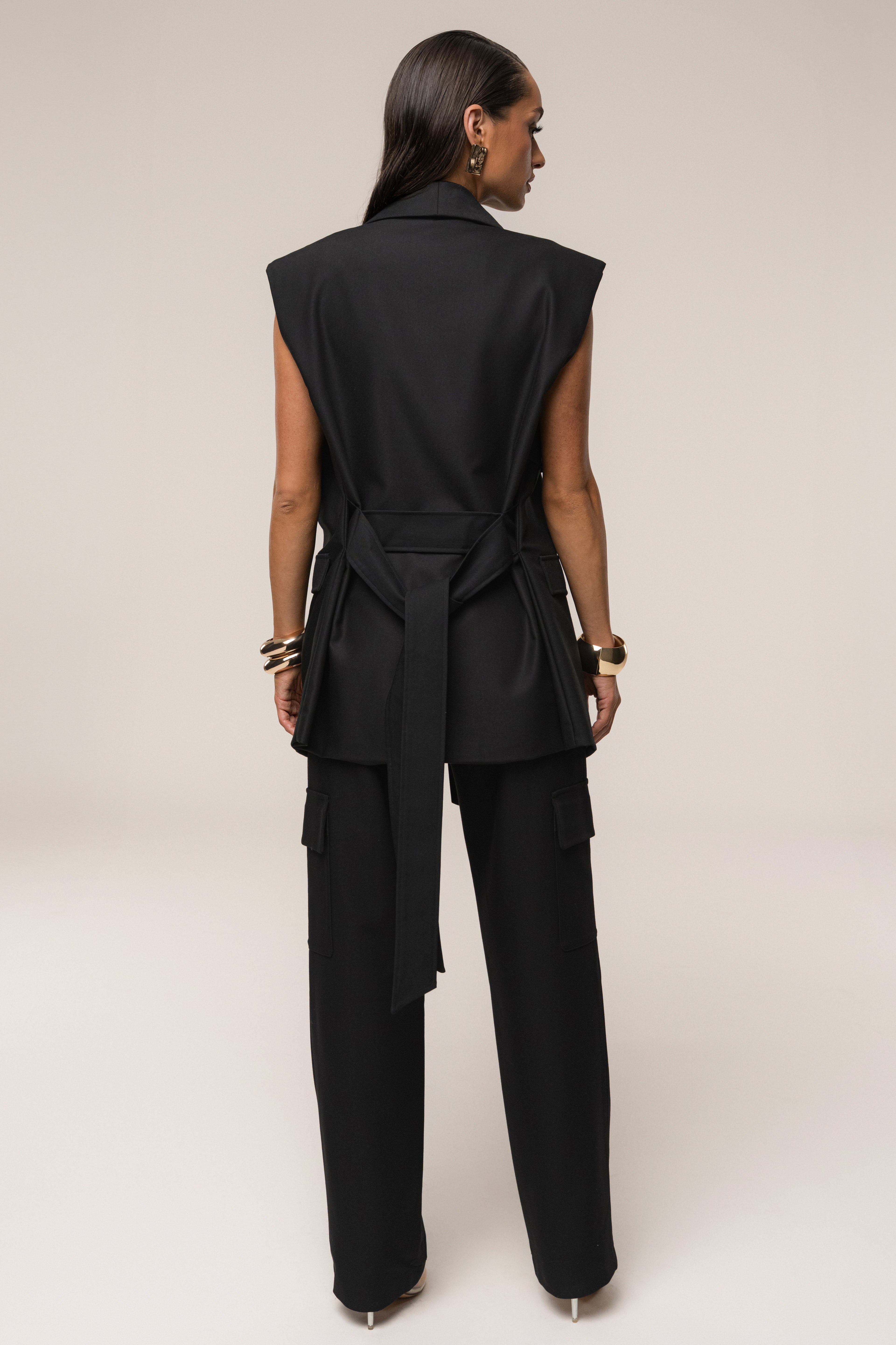 Black Jeanie Belted Vest