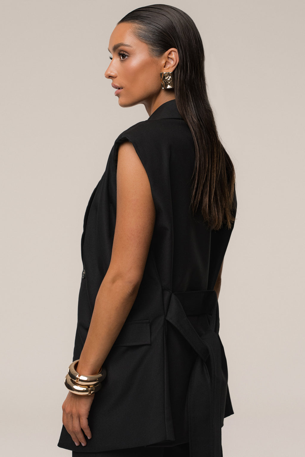 Black Jeanie Belted Vest